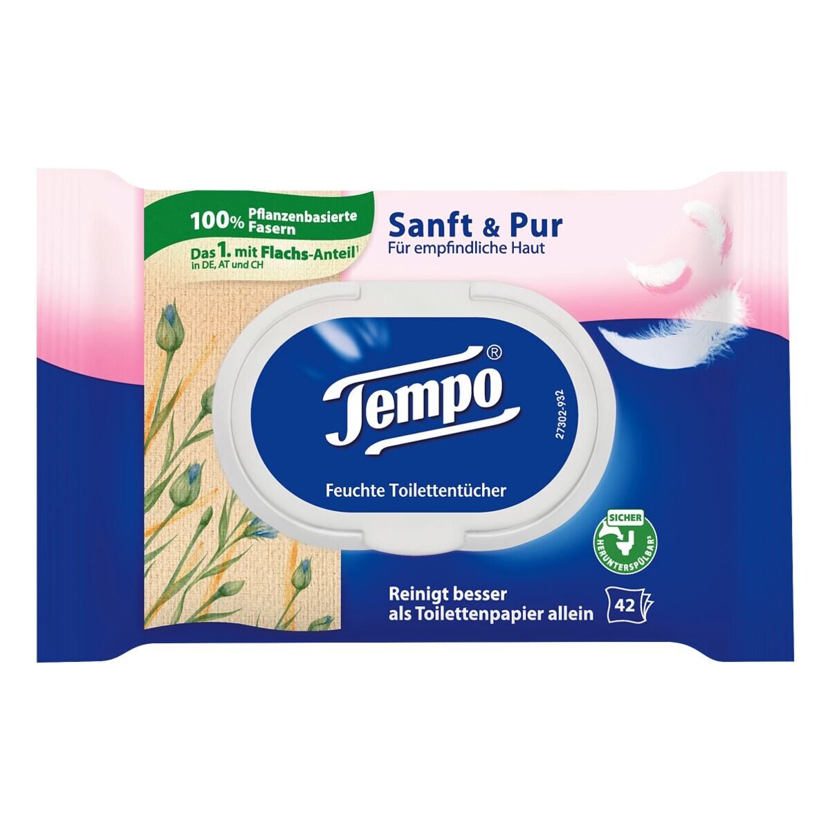 TEMPO feuchtes Toilettenpapier Sanft & Pur, mit Frischeduft, 1-lagig, 42 Blatt