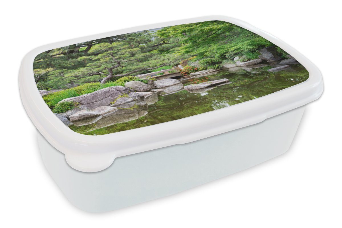MuchoWow Lunchbox Japanisch - Natur Wasser Brotbox Kinder - Bäume, und weiß Kunststoff, Steine - Jungs (2-tlg), für für Brotdose, Erwachsene, Mädchen und 
