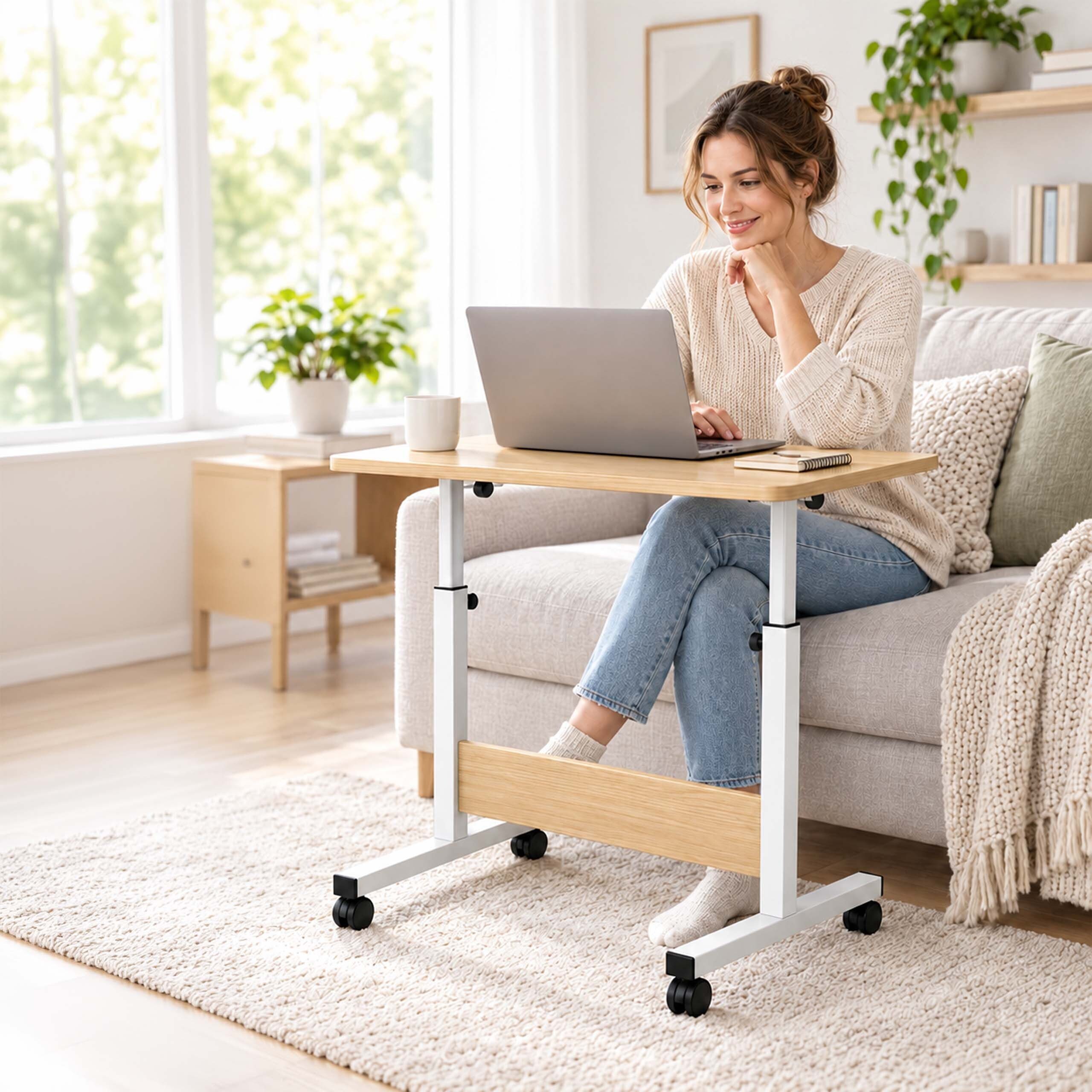 relaxdays Schreibtischaufsatz Laptoptisch höhenverstellbar mit Rollen, (1-St), weiß – Bild 2 von 5