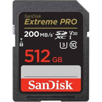 Sandisk SDXC Extreme PRO, 2 Jahre RescuePRO Deluxe Speicherkarte (512 GB, UHS Class 3, 200 MB/s Lesegeschwindigkeit)