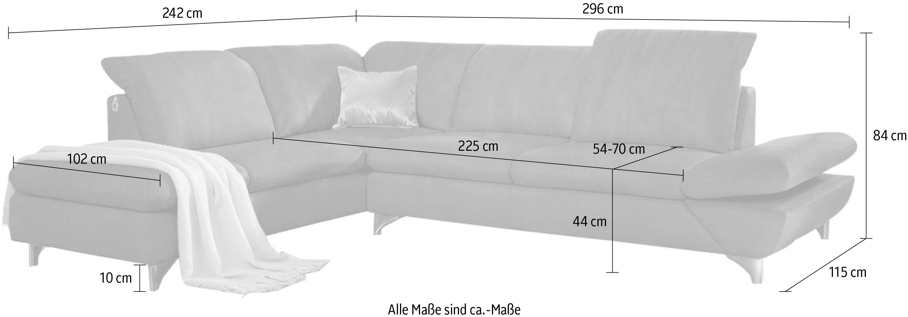 W.SCHILLIG Ecksofa Taoo, elegant und zeitlos, bequem, L-Form, Breite 296cm, mit Sitziefenverstellung & Kopfteilverstellung