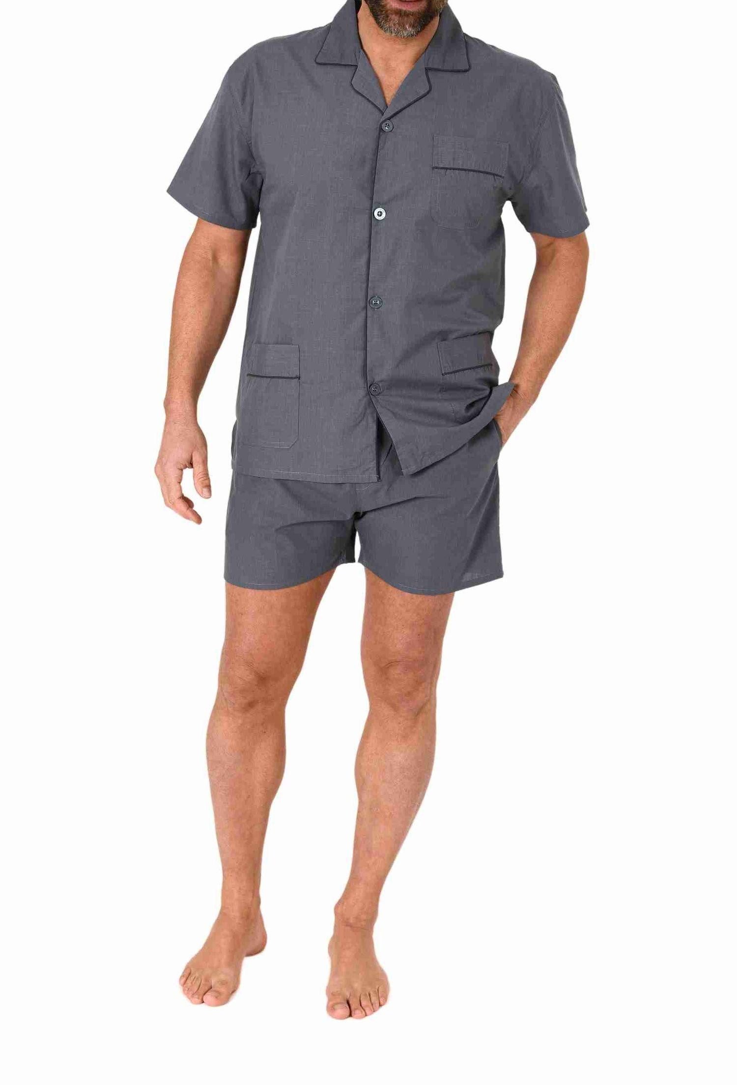 Normann Pyjama Herren kurzarm Schlafanzug Shorty Pyjama gewebt mit Knopfleiste