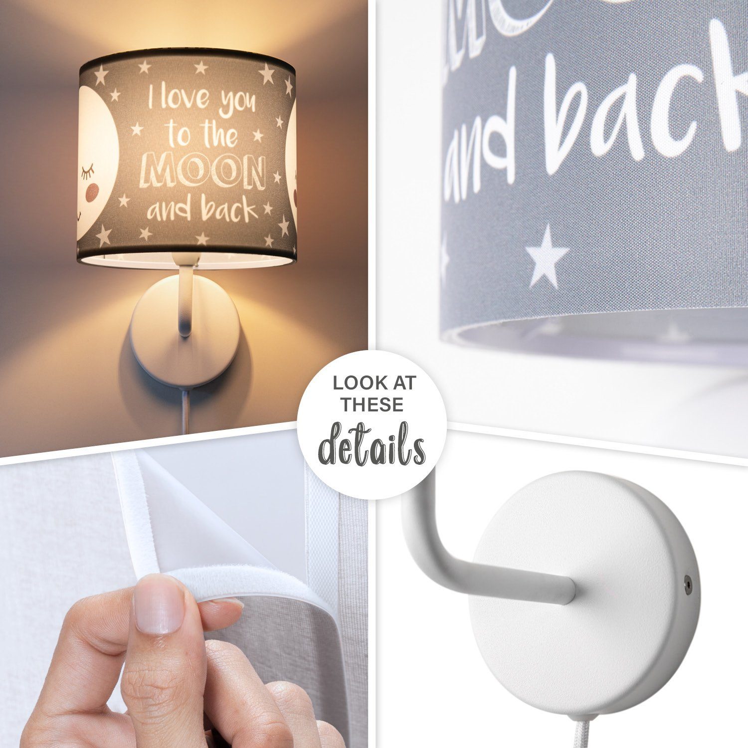 Paco Home Wandleuchte Aleyna 103, LED fest integriert, Kinderlampe Babyzimmer Kinderzimmer Ø 18cm Mond Kabel 3m E14