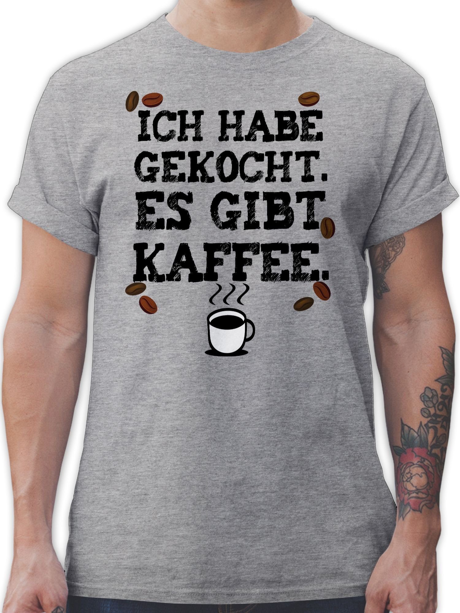 Shirtracer T-Shirt Küche Grau gibt 02 Gesc Es Kaffeejunkies gekocht. Kaffee - Kaffeeliebhaber meliert habe Ich