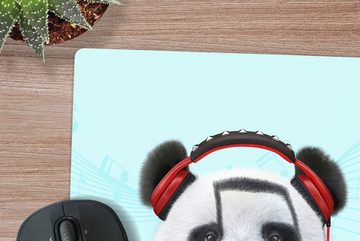 MuchoWow Gaming Mauspad Panda - Kopfhörer - Tier - Musiknoten - Rot (1-St), Mousepad mit Rutschfester Unterseite, Gaming, 40x40 cm, XXL, Großes