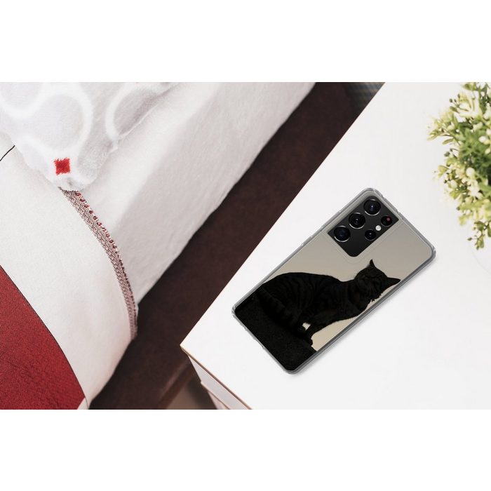 MuchoWow Handyhülle Katze - Dunkelheit - Zaun Phone Case Handyhülle Samsung Galaxy S21 Ultra Silikon Schutzhülle