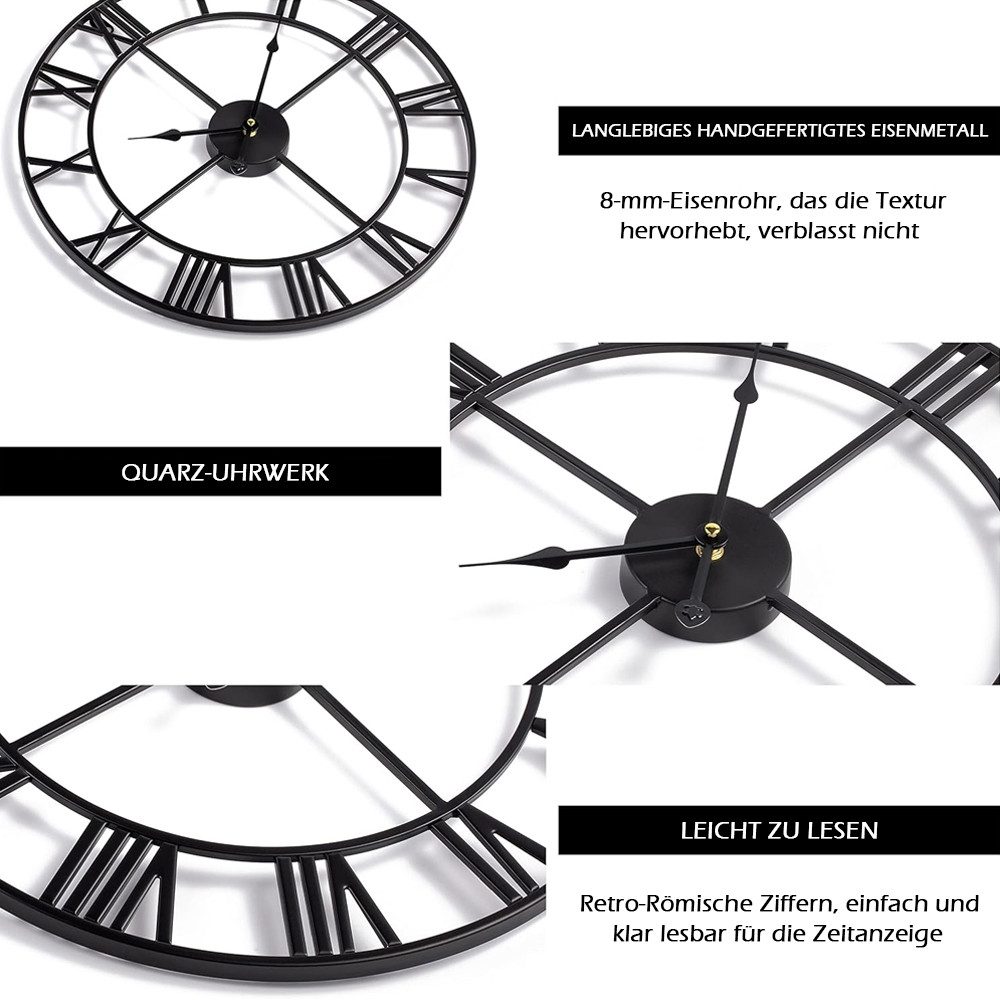 TUWENA Wanduhr Große Wanduhr,40/50cm Ohne TickgeräUsche Römische Ziffer Quarz Wanduhr (Betriebene Wanduhr Einfach Lesen für Zuhause Schlafzimmer Büro Schule) – Bild 3 von 5