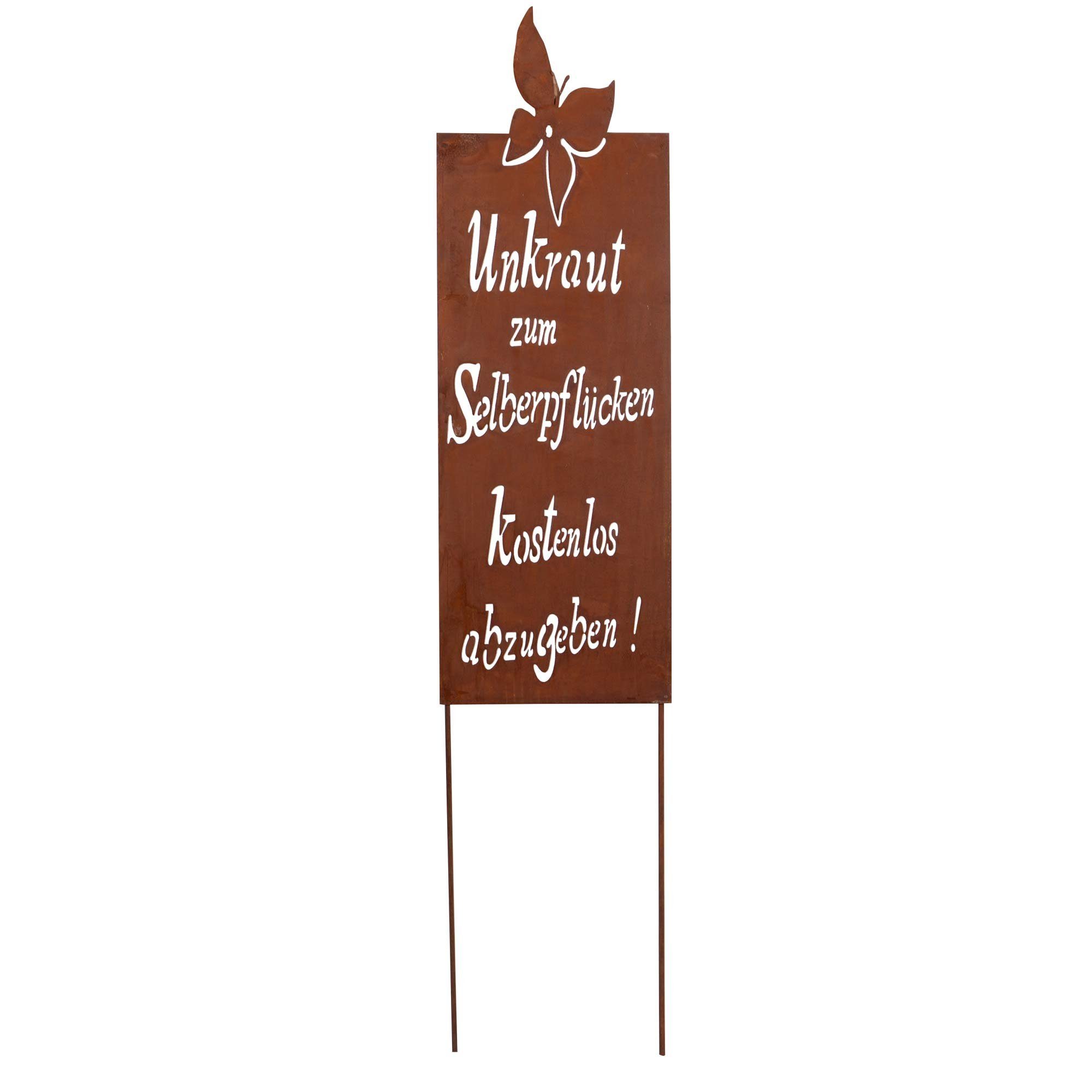 Schild Unkraut schmal Gartenstecker Spruch (1-St) GARDEN UNUS Roststecker