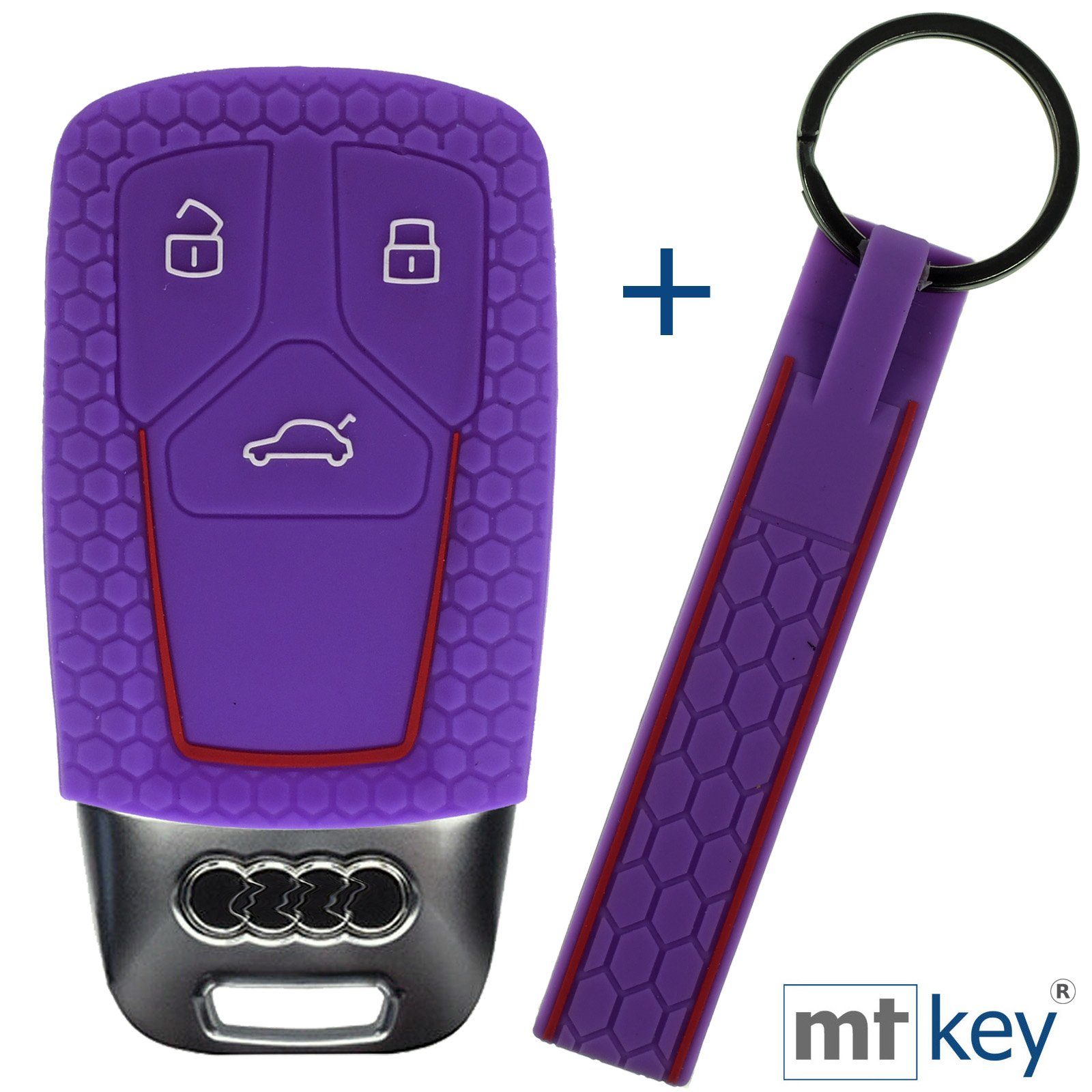 mt-key Schlüsseltasche für Schlüsselband, im A7 SMARTKEY A6 Q7 KEYLESS Autoschlüssel Schutzhülle Tasten Design Silikon A4 TT Lila A8 3 Audi Wabe A5 Q2 Q8 + Q5