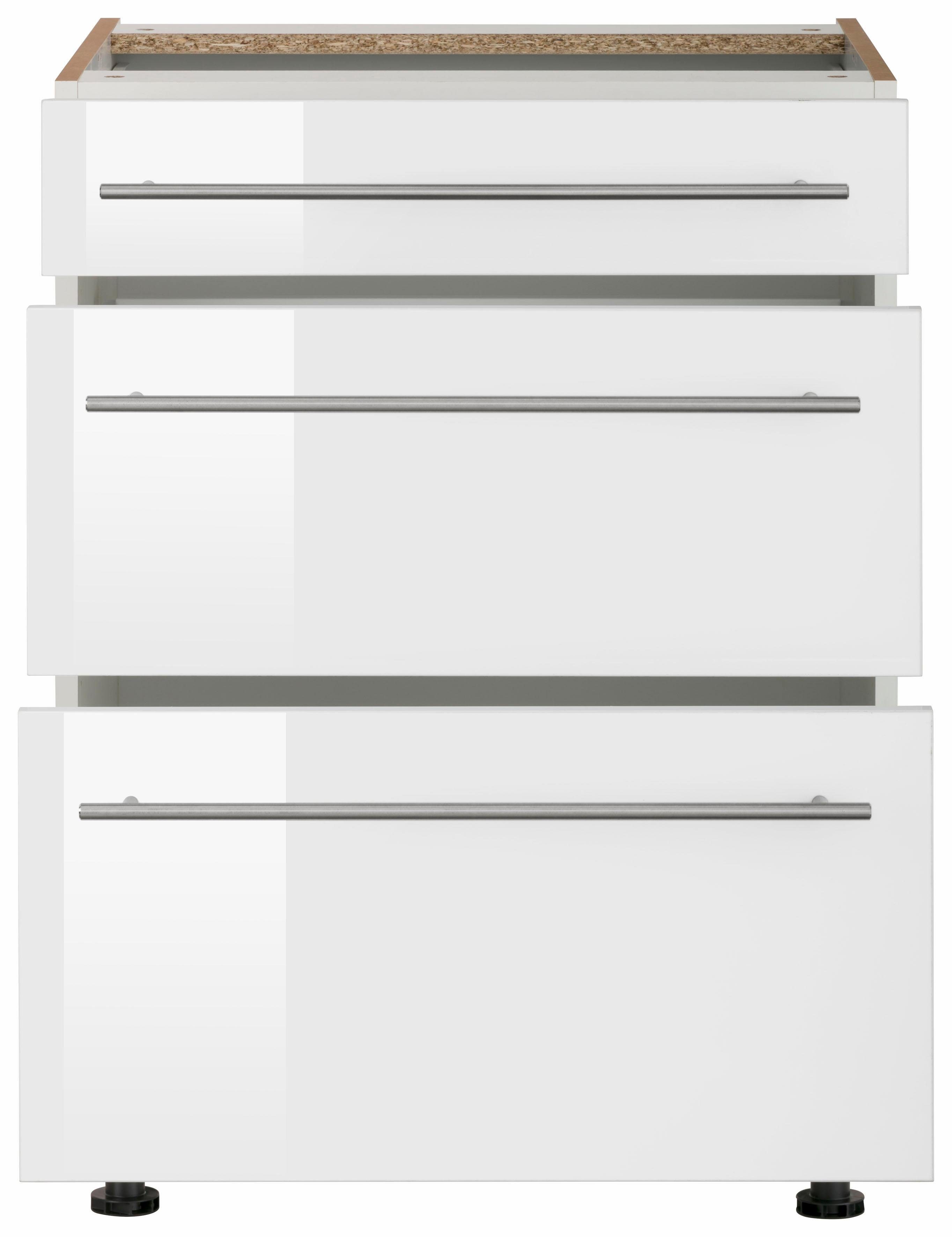OPTIFIT Unterschrank Bern 60 Füße weiß Auszügen,höhenverstellbare und mit breit, weiß | cm 2 Hochglanz/weiß Schubkasten