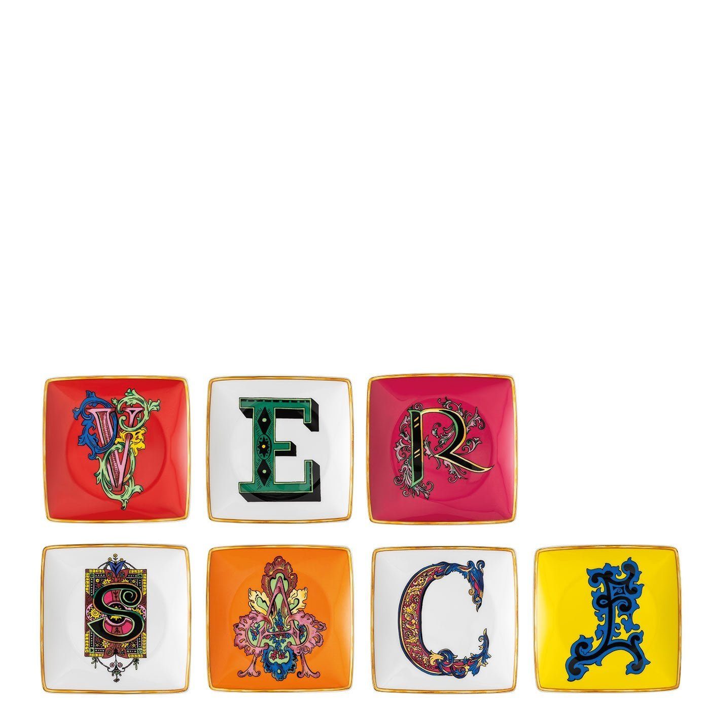 Alphabet quadratisch Set, 7 Porzellan, Holiday meets Schale Schälchen Versace (Set), Rosenthal Versace