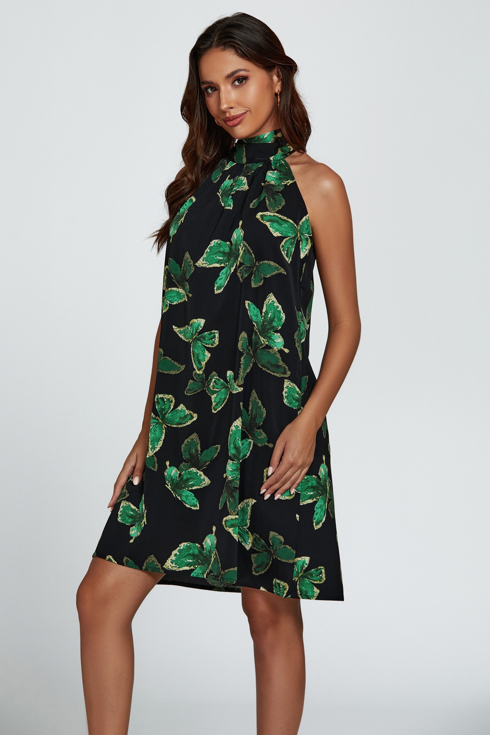 FS Collection Minikleid Damen Minikleid Neckholder Sommerkleid mit Bindeband (XS (EU:36 / UK:8) · S (EU:38 / UK:10) · M (EU:40 / UK:12) · L (EU:42 / UK:14) · XL (EU:44 / UK:16), 8 Farben) Neckholderdesign, Bindeband am Rücken, lockerer Fall, Allover-Druck