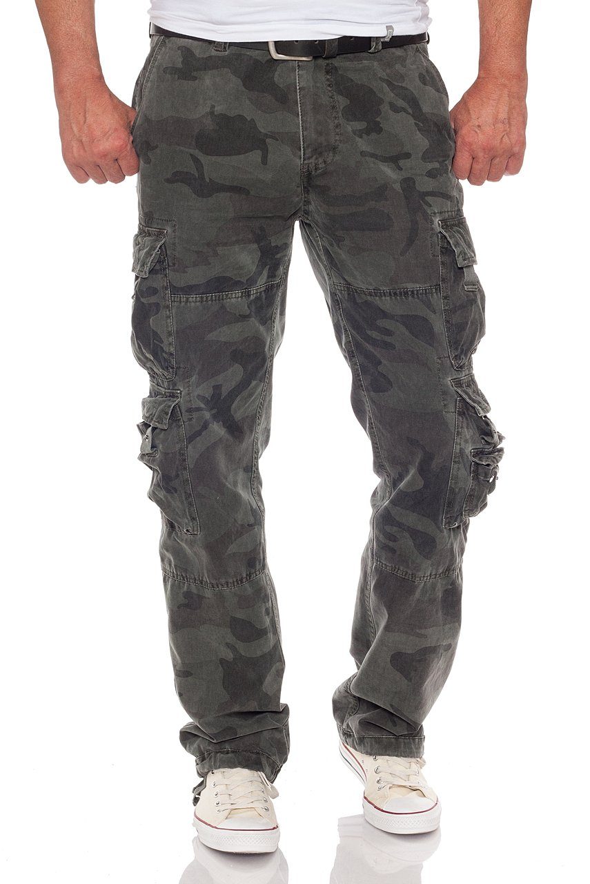 Bikerhose Fit Jet Green Camo vielen Lag Taschen mit Straight Cargohose