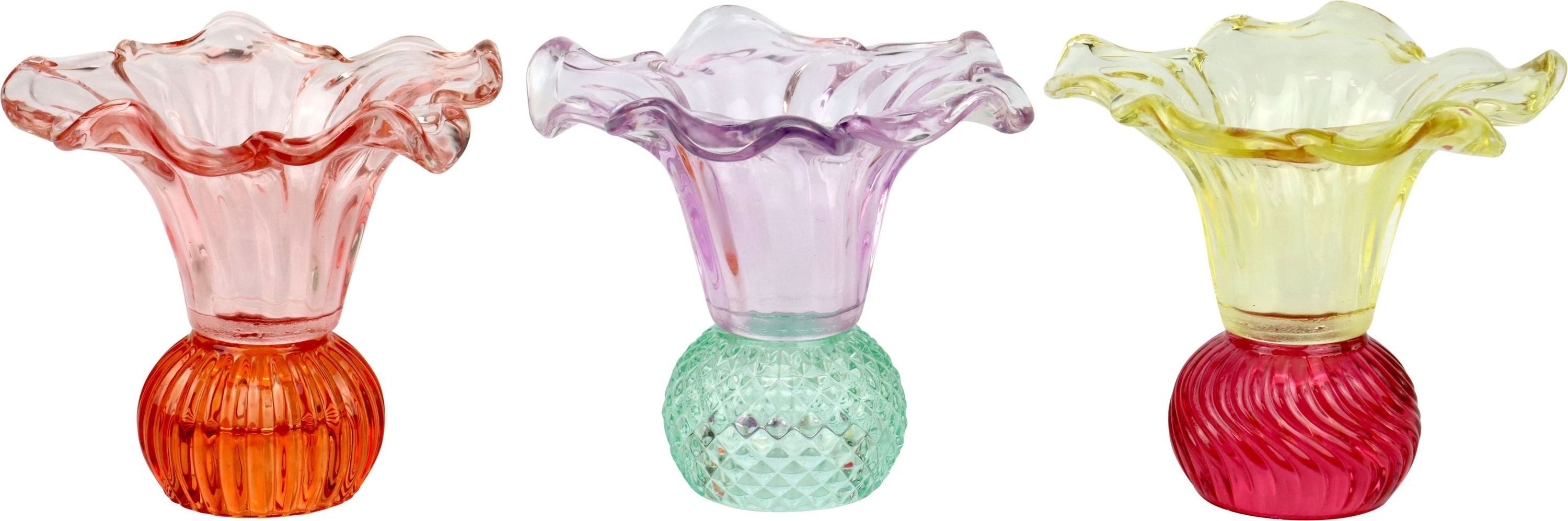 FURNARO Dekovase (3 St., 3 Glasvasen/Windlichter in verschiedenen Farben), Glas, ø13,5 cm hoch, vielseitig als Windlicht oder Vase einsetzbar