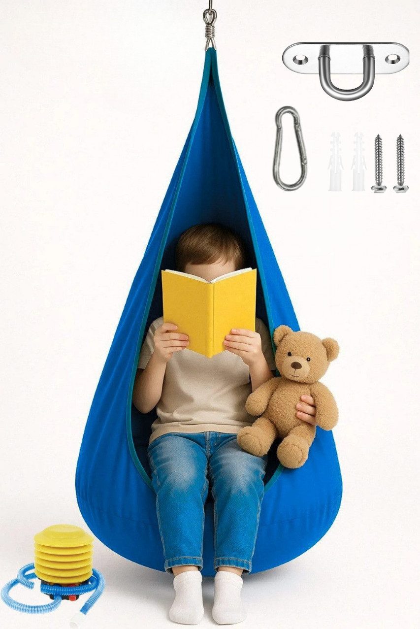 Kronenberg Hängehöhle (Hängesitz Set, Kinder-Hängesessel aus Baumwolle), bis 80 kg, inkl. Aufhängung & Luftpumpe, für drinnen & draußen