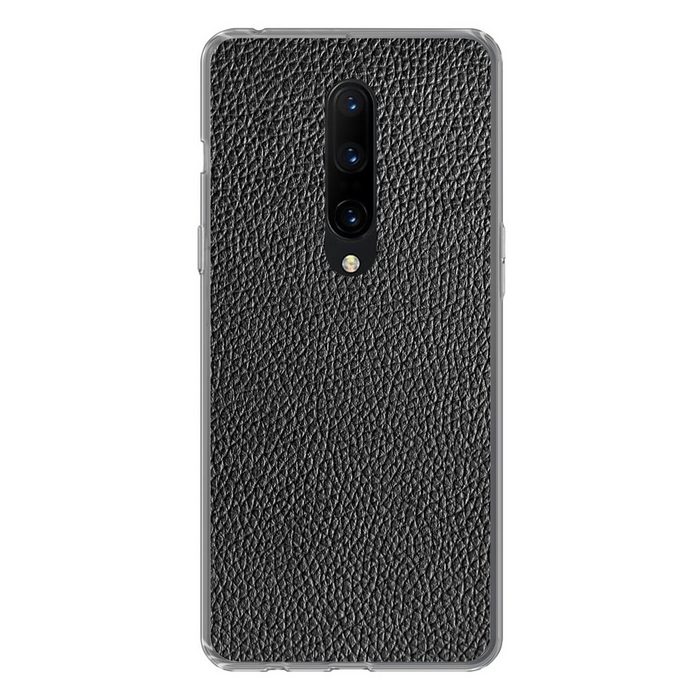 MuchoWow Handyhülle Leder - Lederoptik - Schwarz - Hell Phone Case Handyhülle OnePlus 7 Pro Silikon Schutzhülle