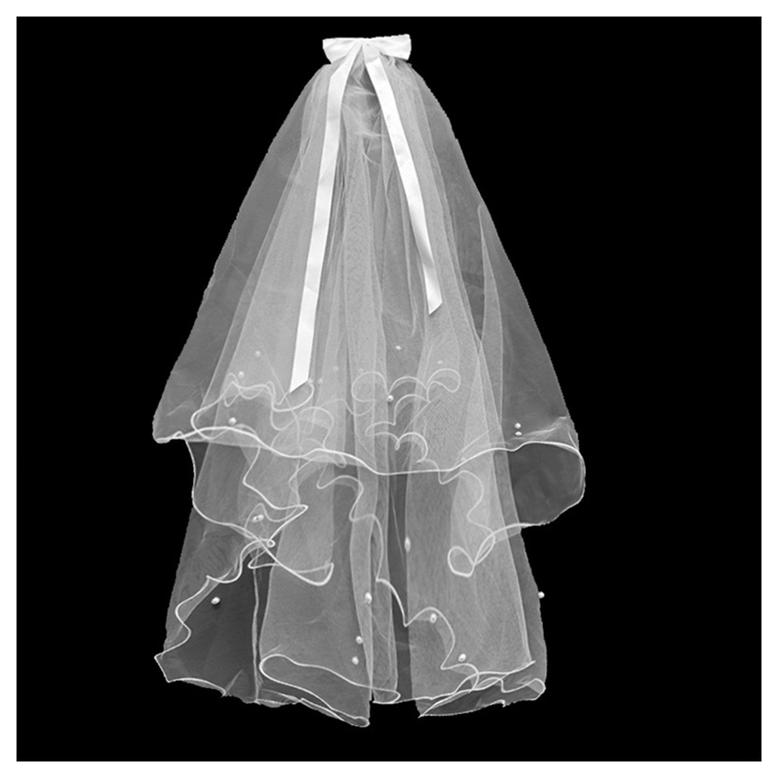 Blusmart Schleier 4-stufiger Hochzeitsschleier Perlen-Kurzschleier, Für Damen, beige A Einfacher Brautschleier