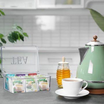 relaxdays Teebox Transparente Teebox mit 6 Fächern, Kunststoff