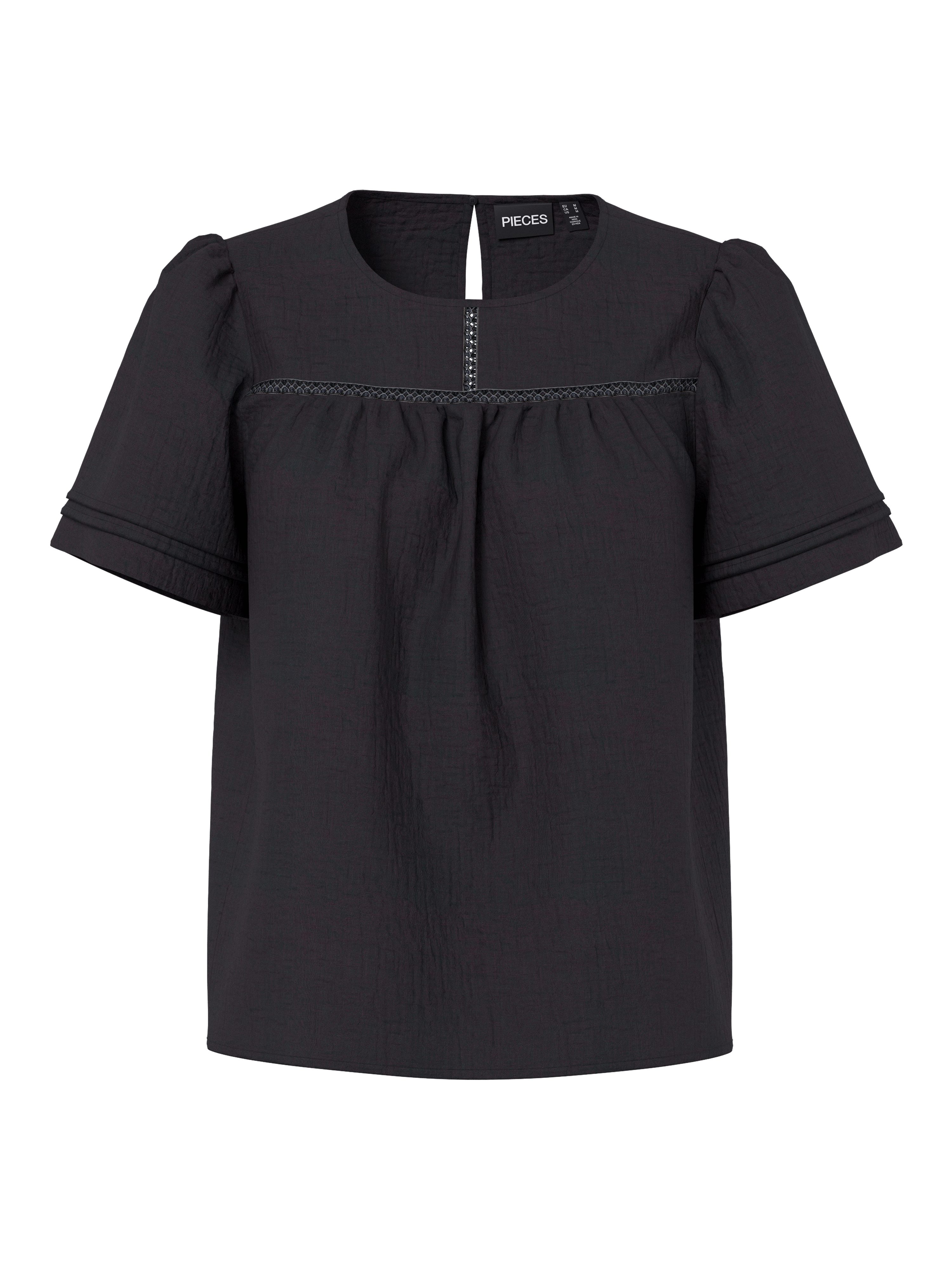 Pieces Blusenshirt PCSIKKA SS TOP WVN NOOS BC mit Puffärmeln