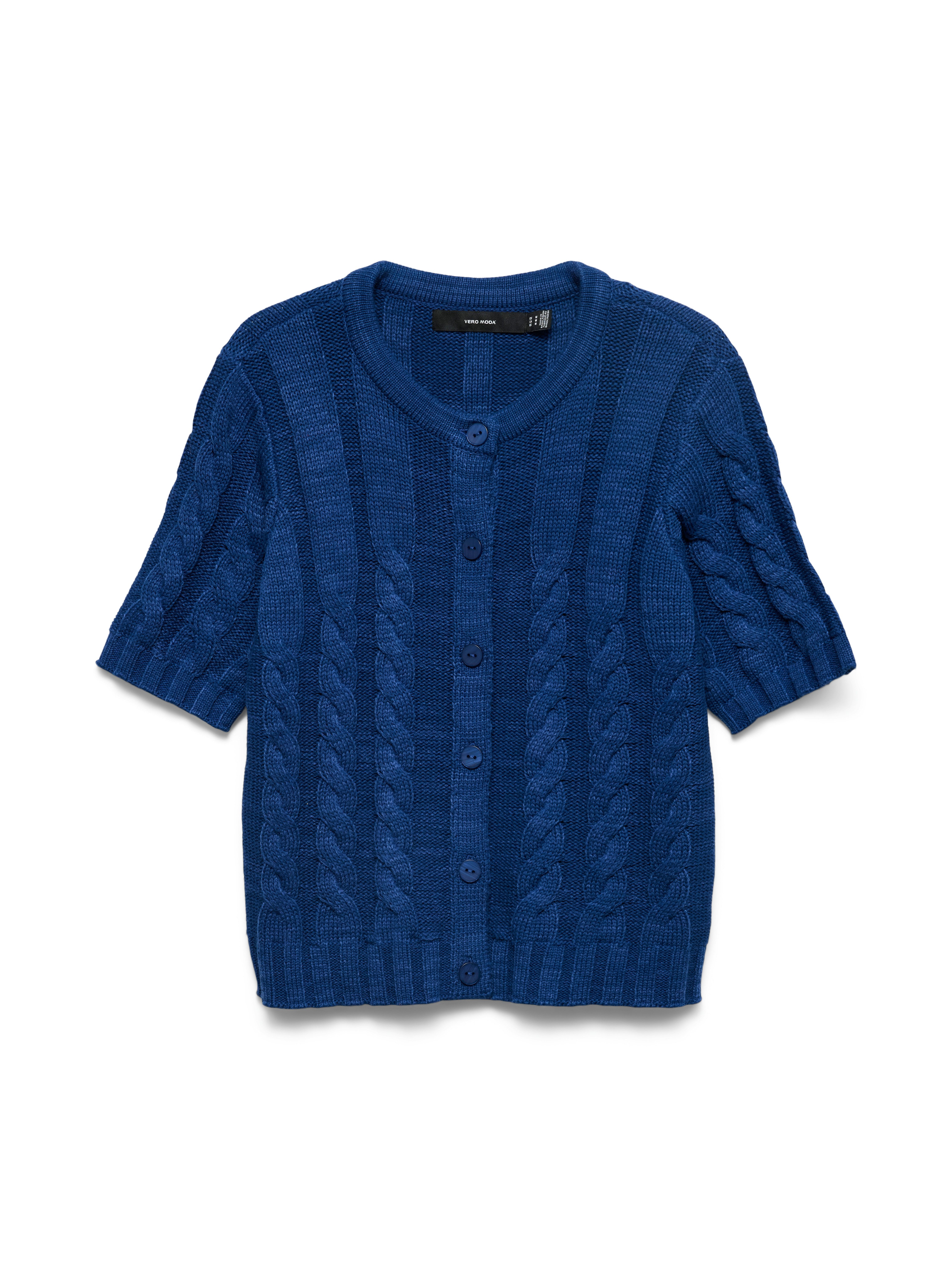 Vero Moda Strickjacke VMORIANE 2-4 O-NECK CARDIGAN Baumwollmischung, regular fit, Zopfstrickmuster