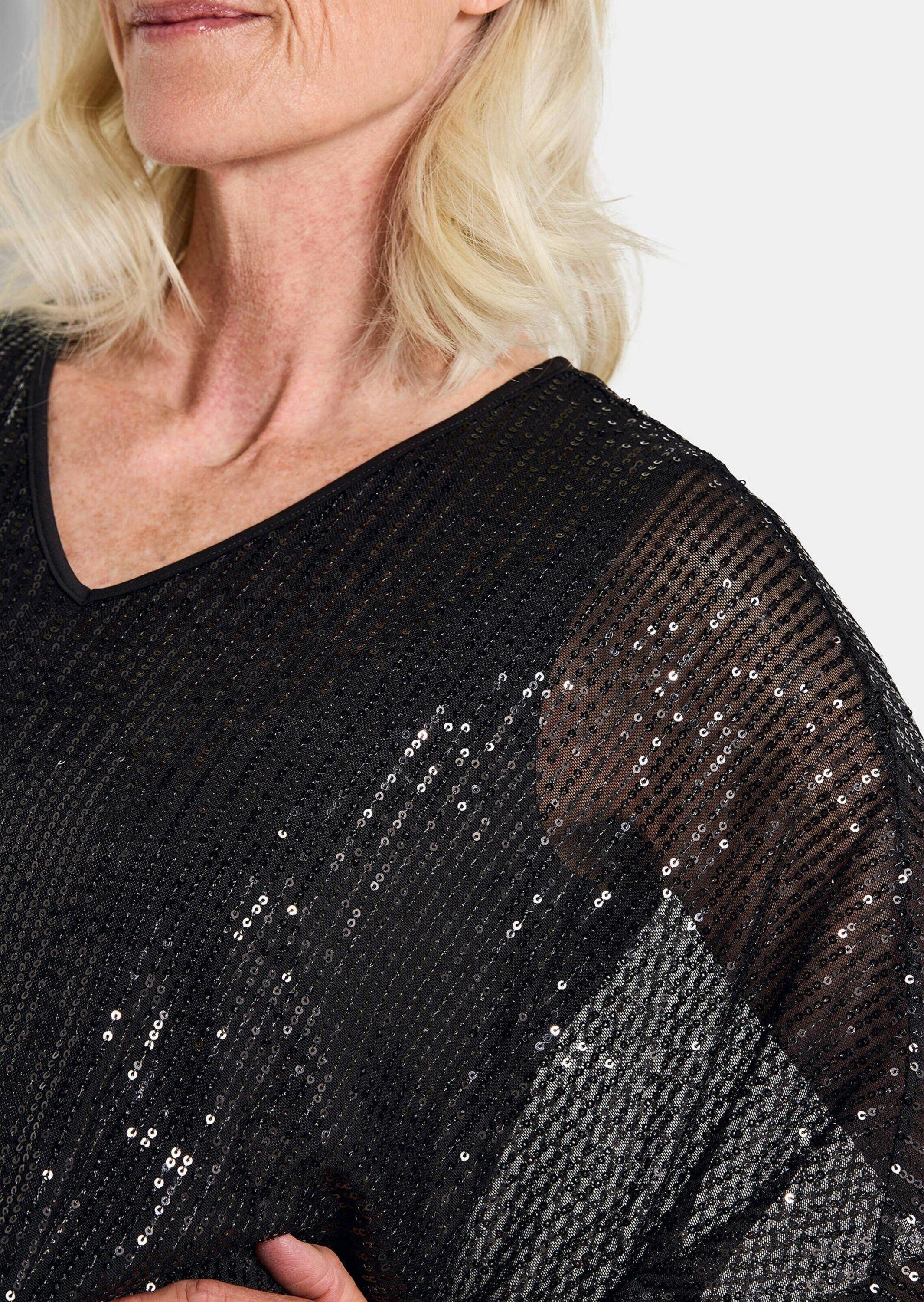 GOLDNER Print-Shirt Elegantes, semitransparentes Oberteil Edle Bluse mit 3/4-Arm, asymmetrischer Überwurf mit Glitzer-Details