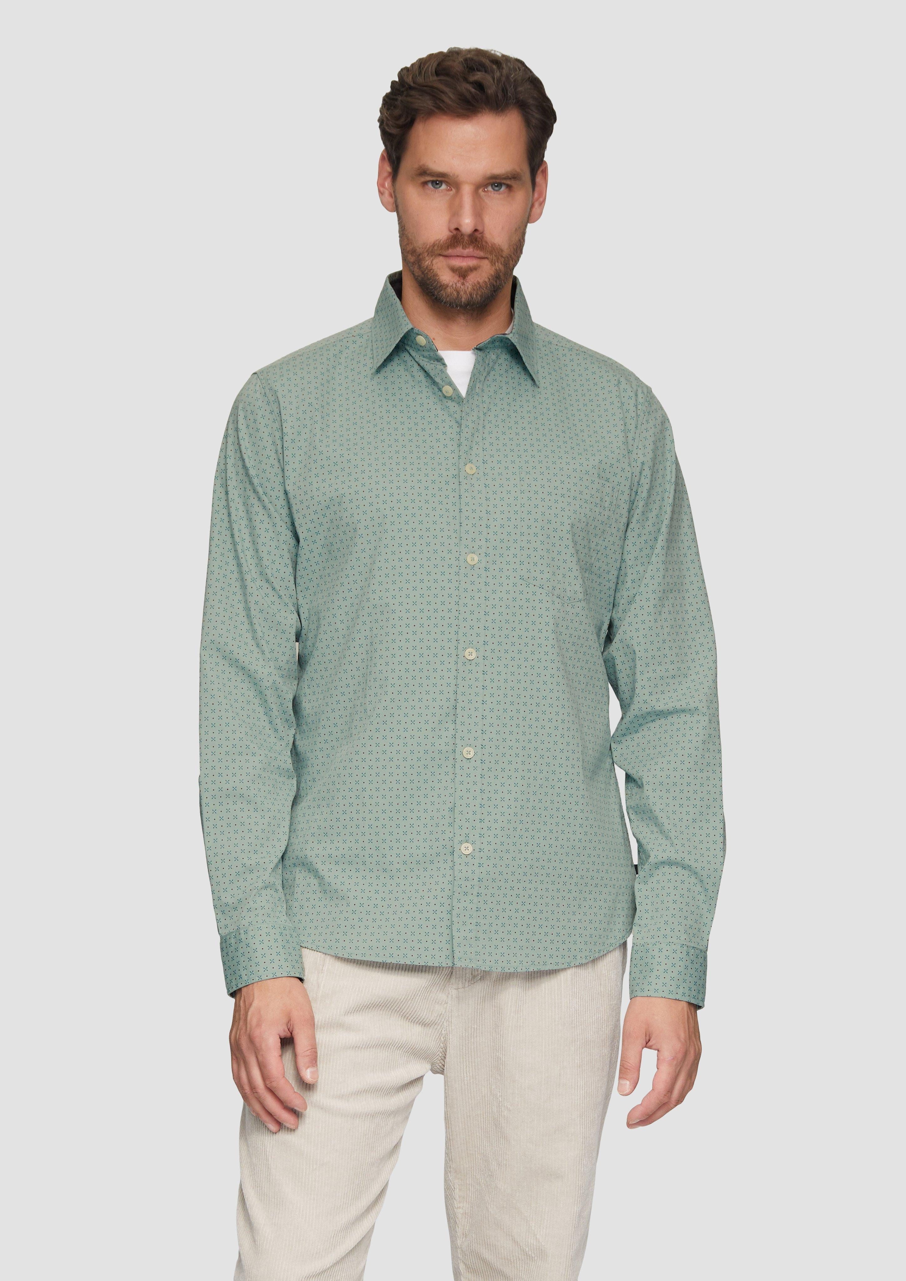 Langarmhemd Slim Fit: Gemustertes Hemd mit Kentkragen