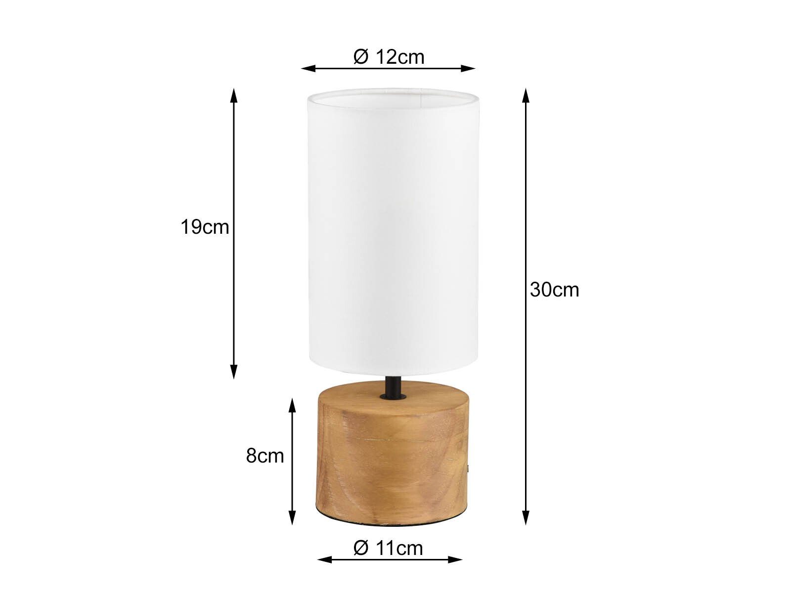 Reality Leuchten LED Nachttischlampe, Dimmfunktion, LED wechselbar, Warmweiß, dimmbar mit Holz-fuß Lampenschirm skandinavisch Fensterlampe Höhe 30cm