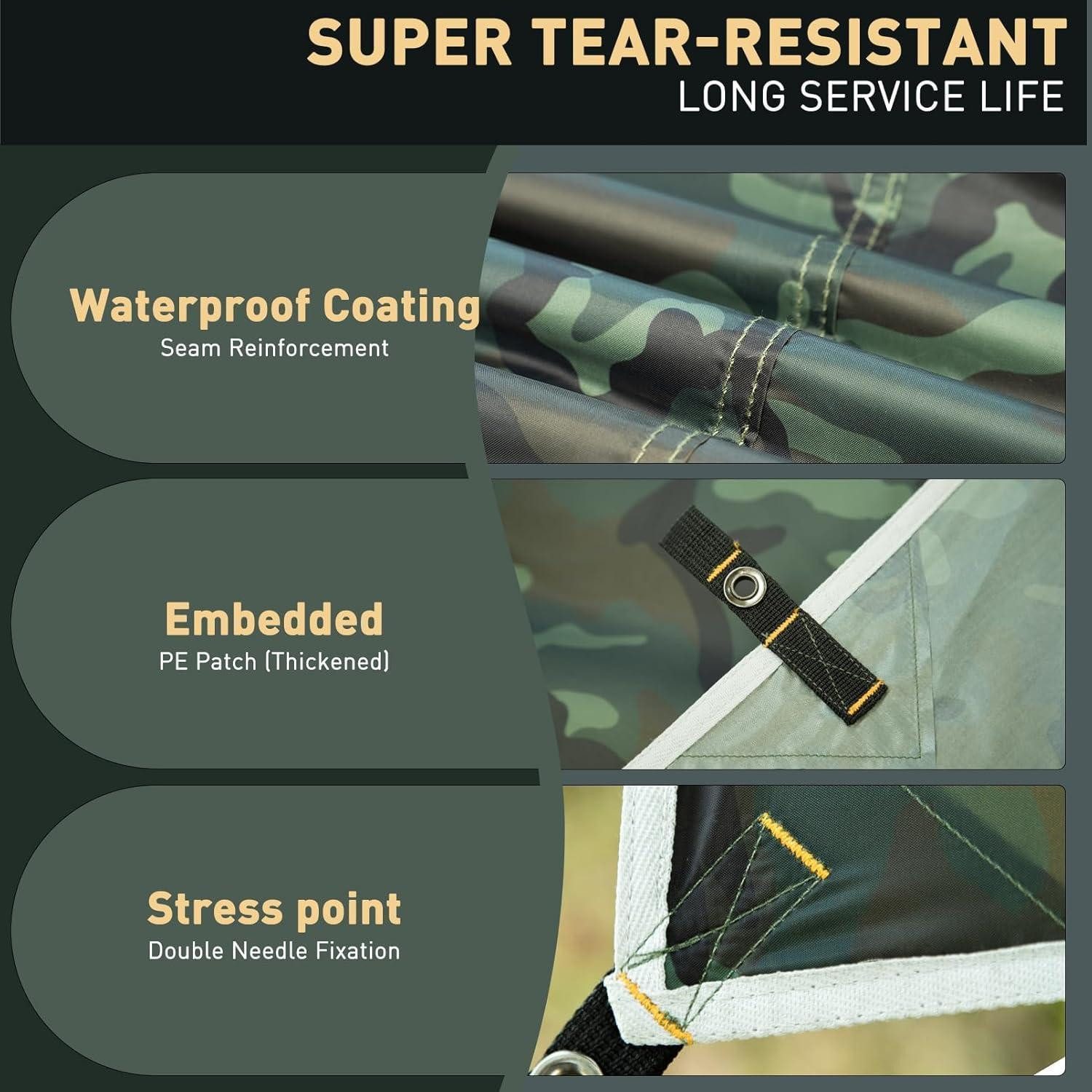 LuxusKollektion Tarp-Zelt Tarp 3x3m Wasserdicht Ultraleicht UVschutz Öse Camping Camouflage 3x3M