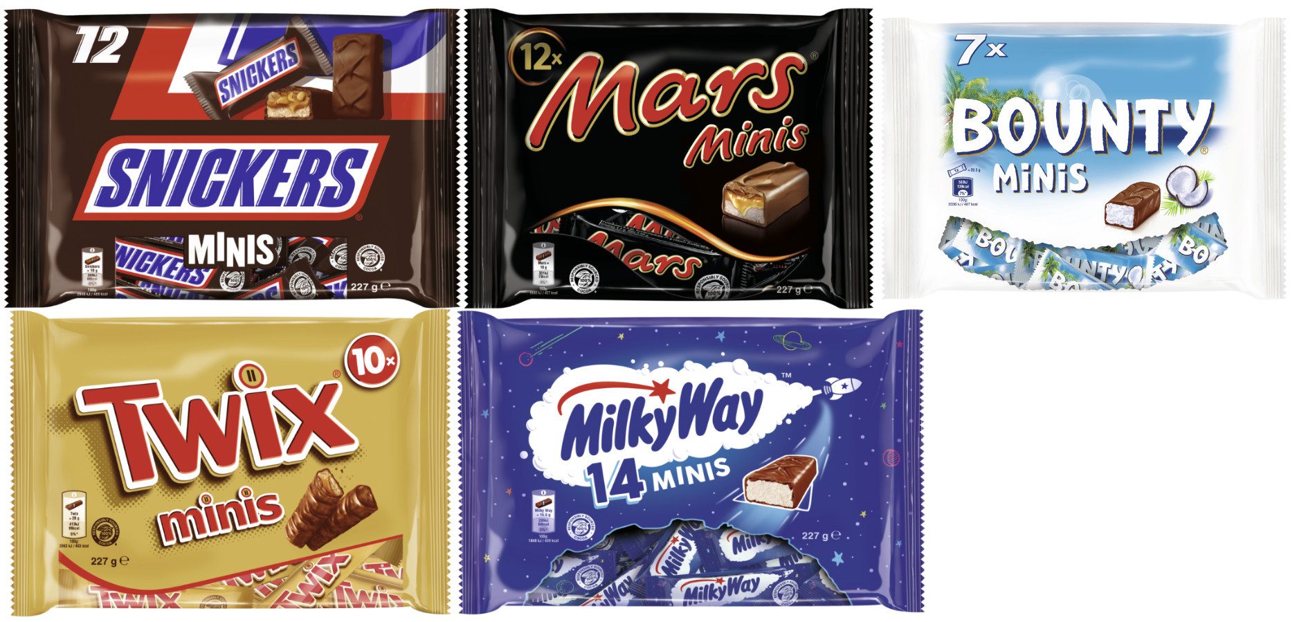 Snickers Süßigkeit Schokoriegel Minis Mix 1135g, Snickers, Twix, Milky Way, Bounty, Mars