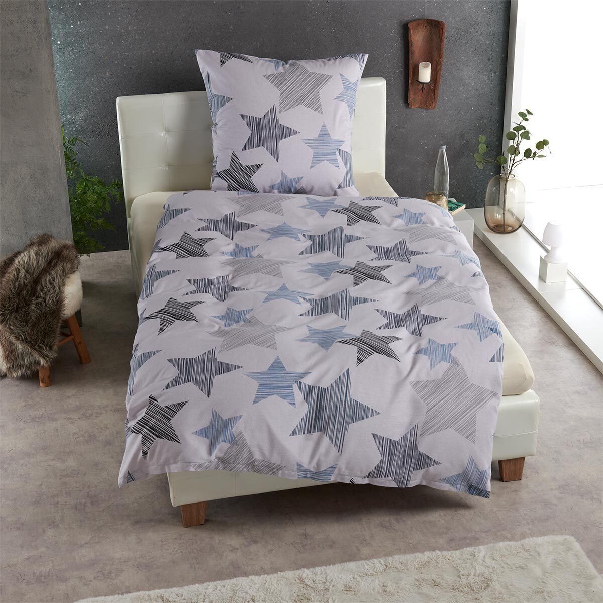 TRAUMSCHLAF Bettwäsche Sterne blau, Biber, 3 teilig, hochwertige Biber Qual günstig online kaufen