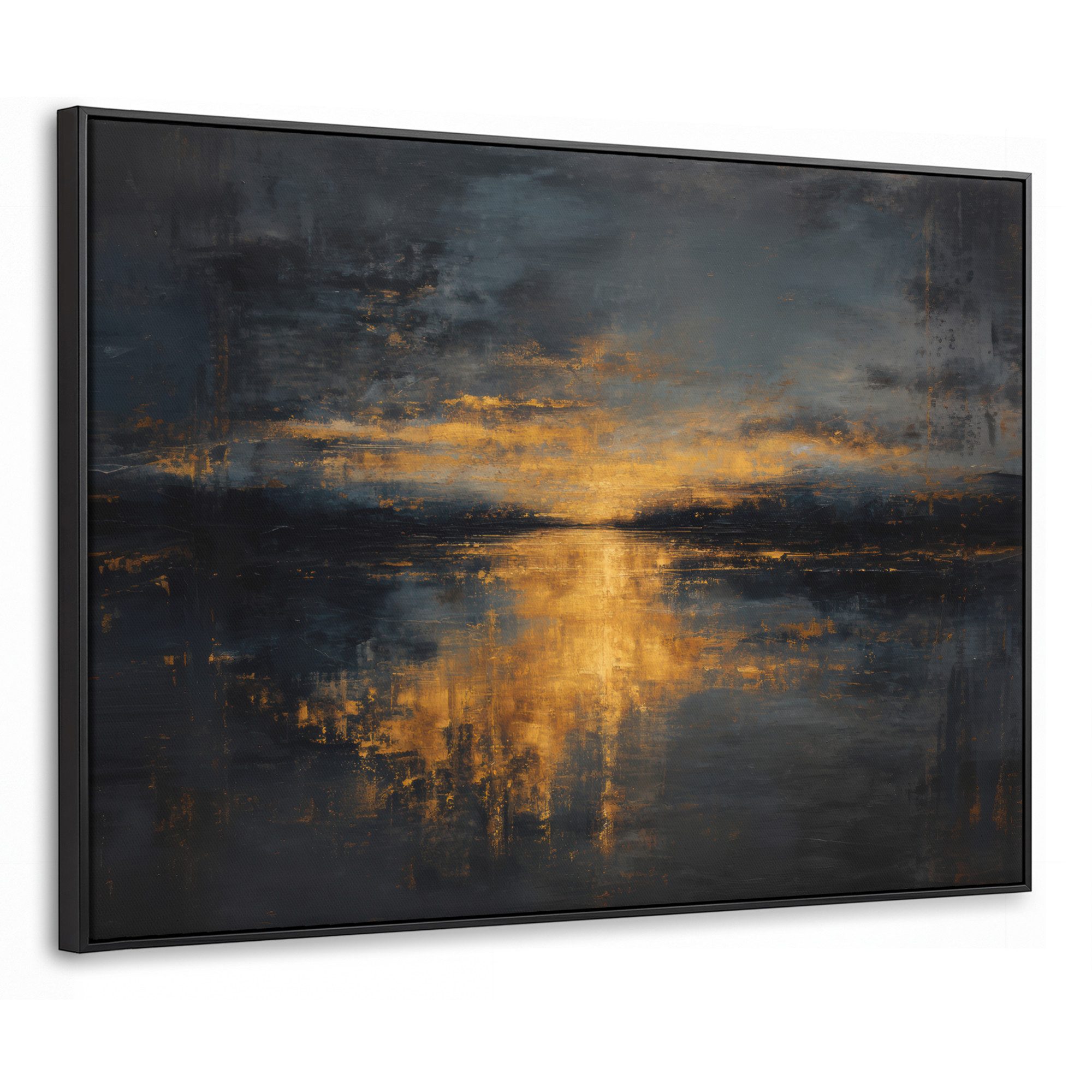 OneMillionCanvasses® Leinwandbild mit Rahmen - Goldene Reflexion auf dem Wasser, Fotodruck (1 St), Canvas Wandbild, Schattenfugenrahmen, Wanddekoration 80x60cm