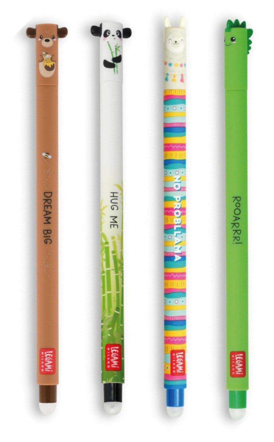 Legami Gelschreiber, löschbar, 4er Set mit verschiedenen Schreibfarben und Designs, (4-tlg)