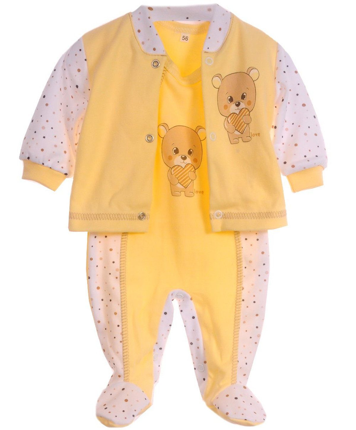 La Bortini Strampler Baby Strampler Set in Gelb mit Bärchen aus reiner Baumwolle, 44 50 56 62