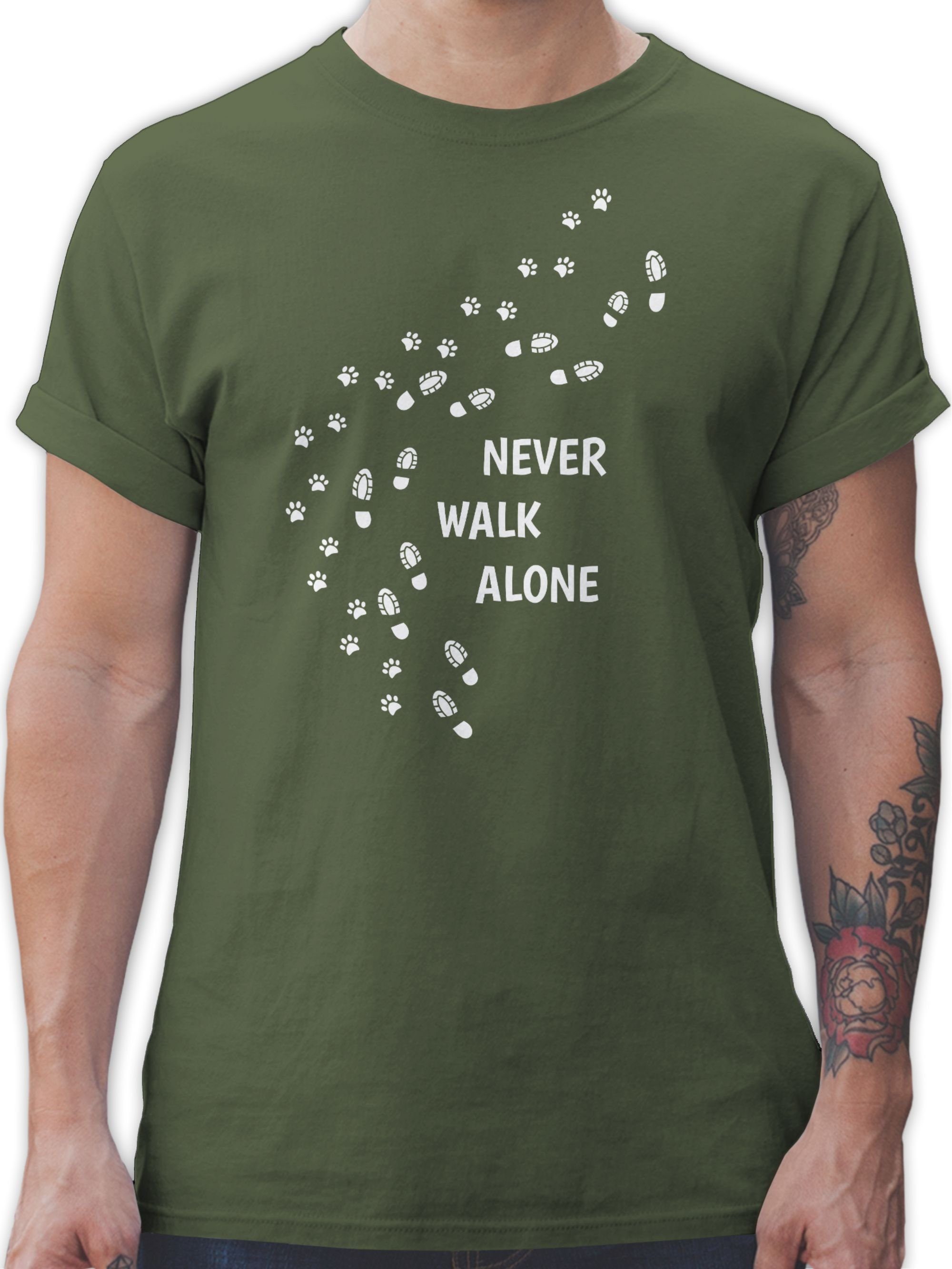 Grün alone T-Shirt Hundebesitzer 3 Pfotenabdrücke Geschenk walk Shirtracer Never für Army