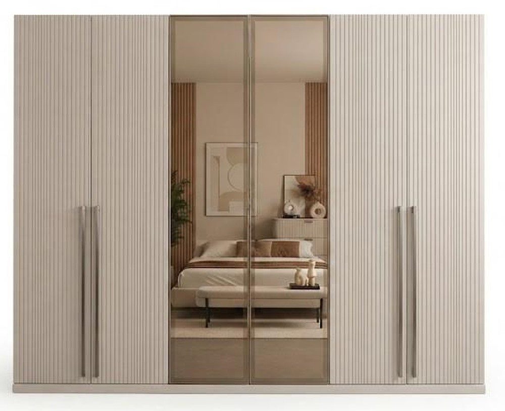 Xlmoebel Kleiderschrank Kleiderschrank Beige Holz Metall Modern Design Stauraum Schlafzimmer (1-St., 1-tlg)