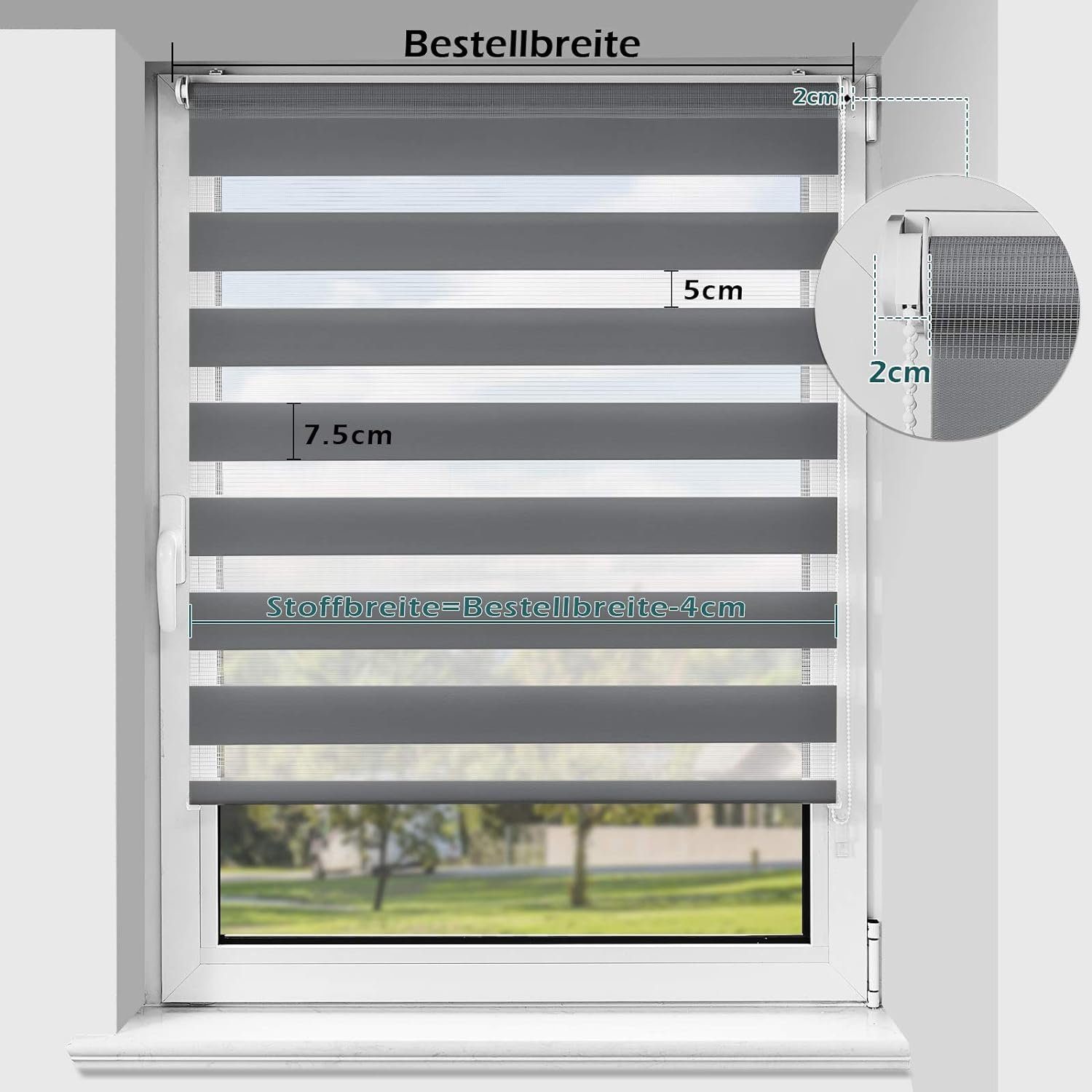Doppelrollo rollos Ohne Bohren 130cm/150cm, Vkele, freihängend,Blickdicht,Lichtschutz und verspannt, Klemmträger,Klemmfix, rollo für Fesnter und Tür – Bild 5 von 5