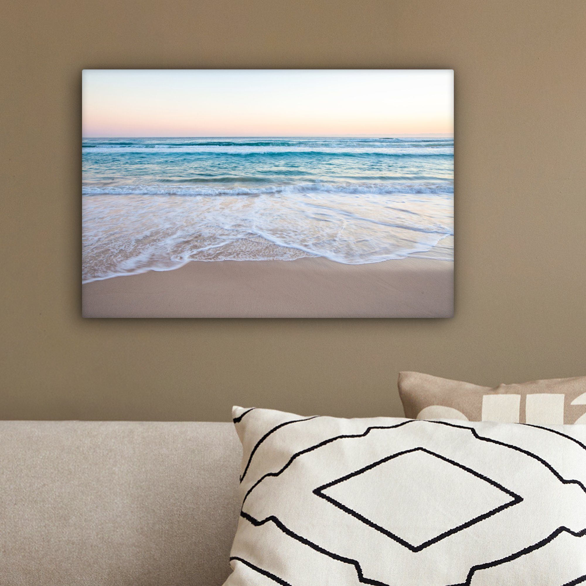 OneMillionCanvasses® Leinwandbild Strand - Meer - Pastell, Fotodruck (1 St), Leinwand Bilder Klein, Wand Dekoration Aesthetic 30x20 cm – Bild 4 von 5