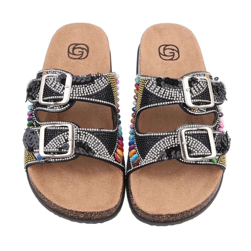 Ital-Design Damen Mules Freizeit Pantolette (86706527) Flach Pantoletten in Schwarz