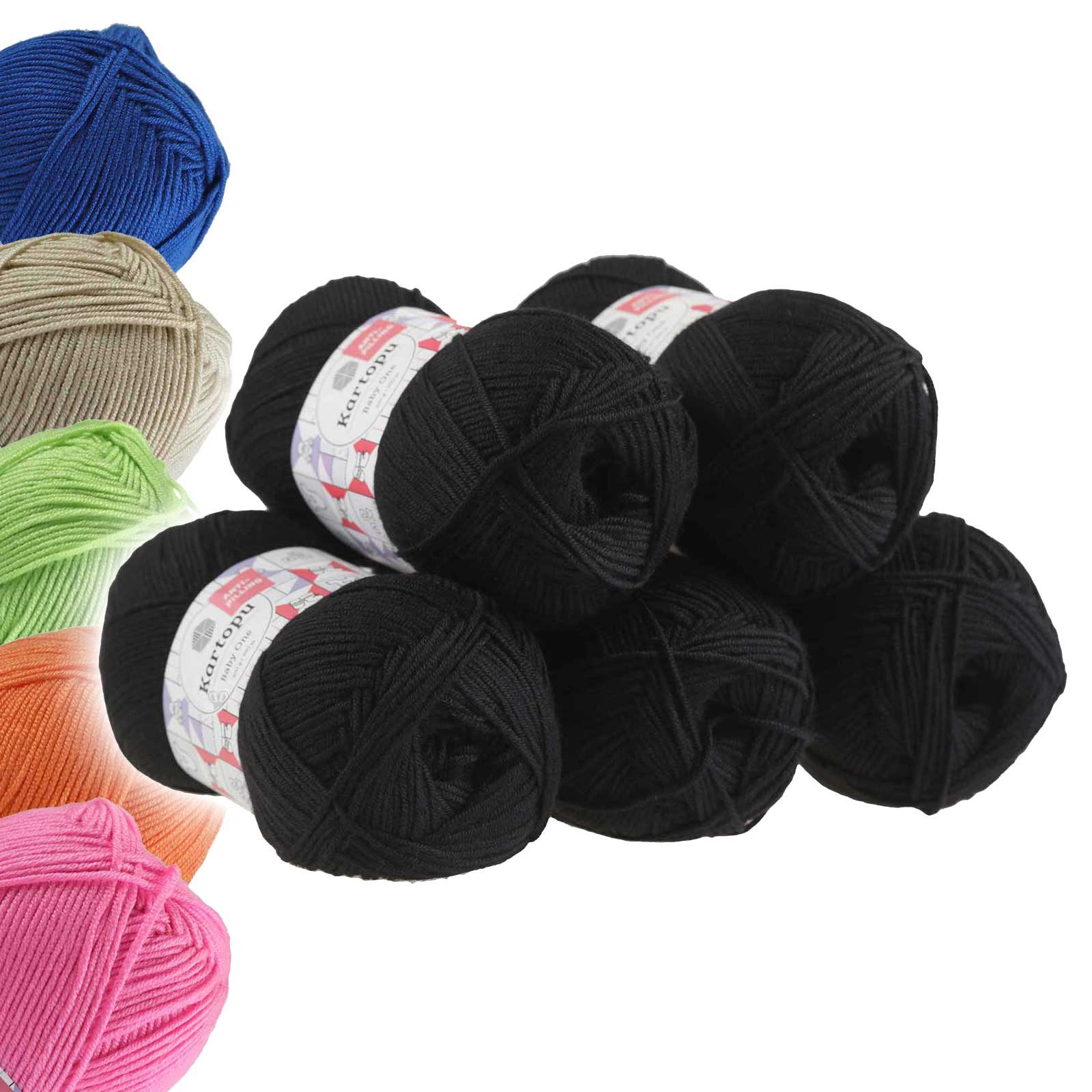 Kartopu 5 x 100g Strickgarn Kartopu BABY ONE Antipilling Babywolle Häkelwolle, 1250 m (Sparpaket), K940 schwarz