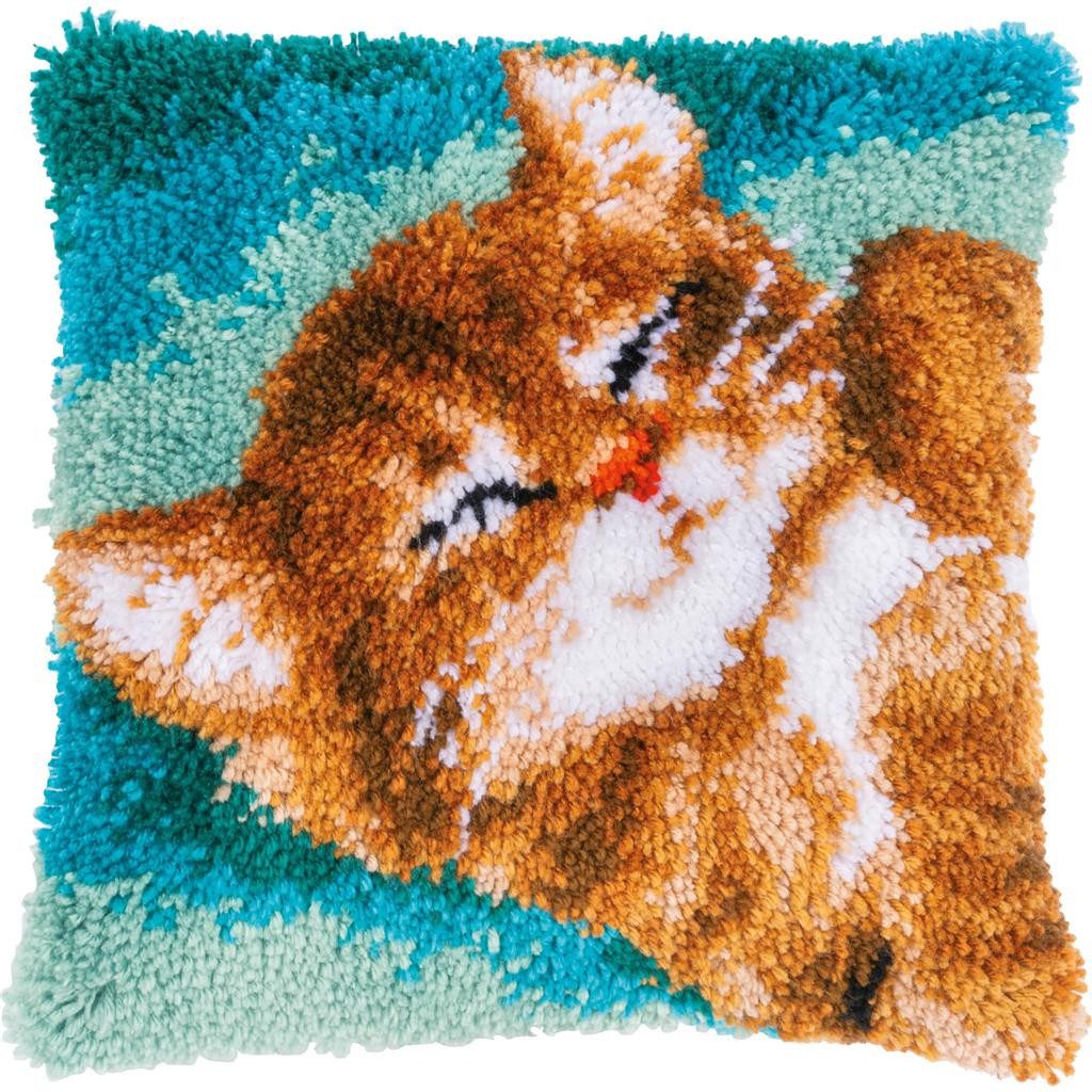 Vervaco Kreativset Vervaco, Knüpfkissen Schnurrende Katze, (Set, Vervaco embroidery Kit), Made in Europe
