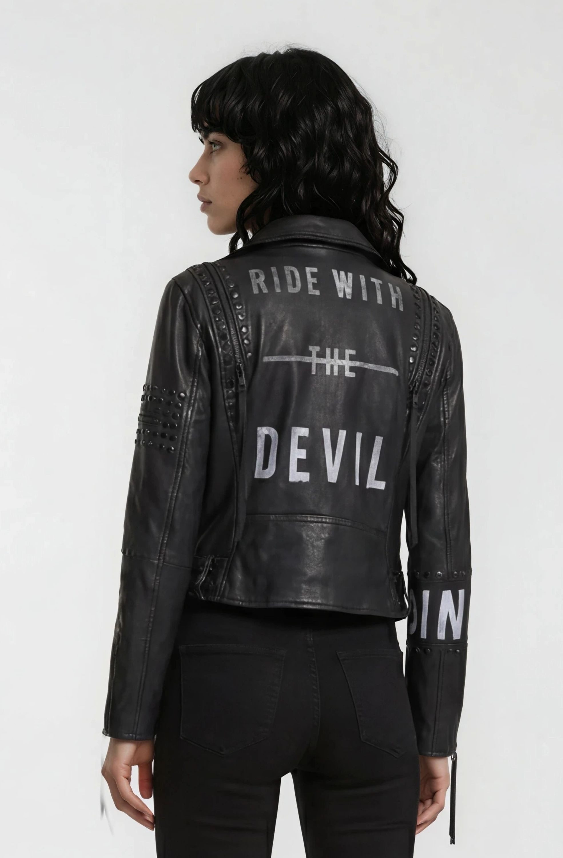trueprodigy Lederjacke Ava mit Print und Nieten