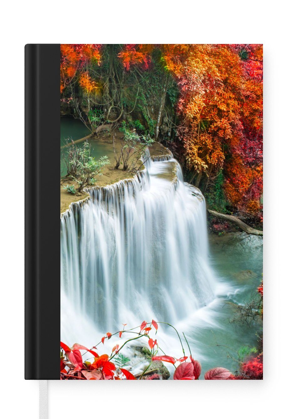 MuchoWow Notizbuch Bäume - Wasserfall - Herbst - Natur, Journal, Merkzettel, Tagebuch, Notizheft, A5, 98 Seiten, Haushaltsbuch