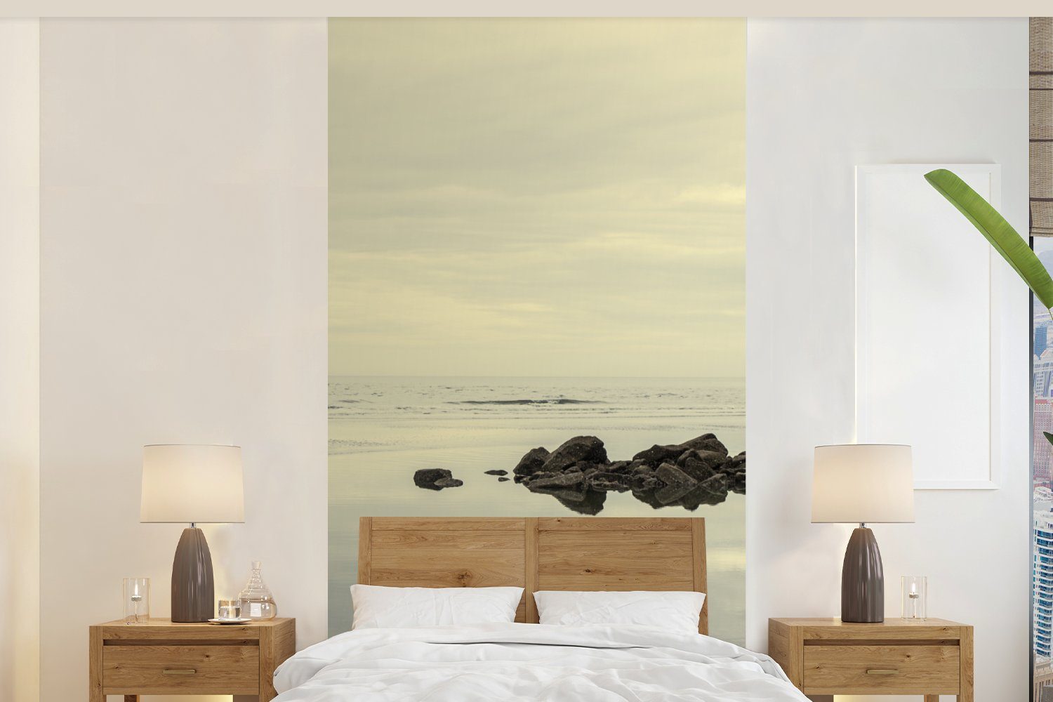 MuchoWow Fototapete Strand - Meer - Stein, Matt, bedruckt, (2 St), Vliestapete für Wohnzimmer Schlafzimmer Küche, Fototapete | Fototapeten