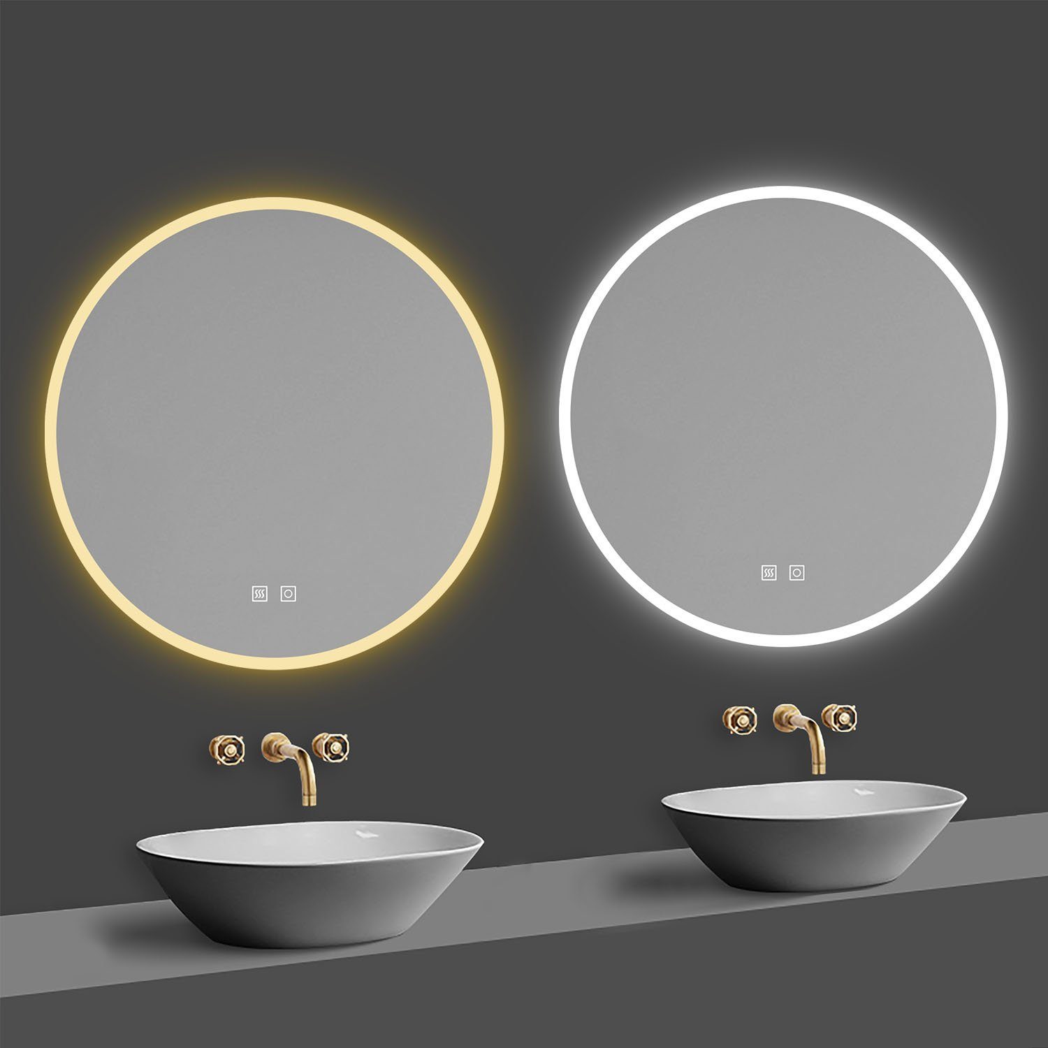 duschspa Badspiegel Rund Spiegel Kalt/Warmweiß, Touch, Beschlagfrei ...