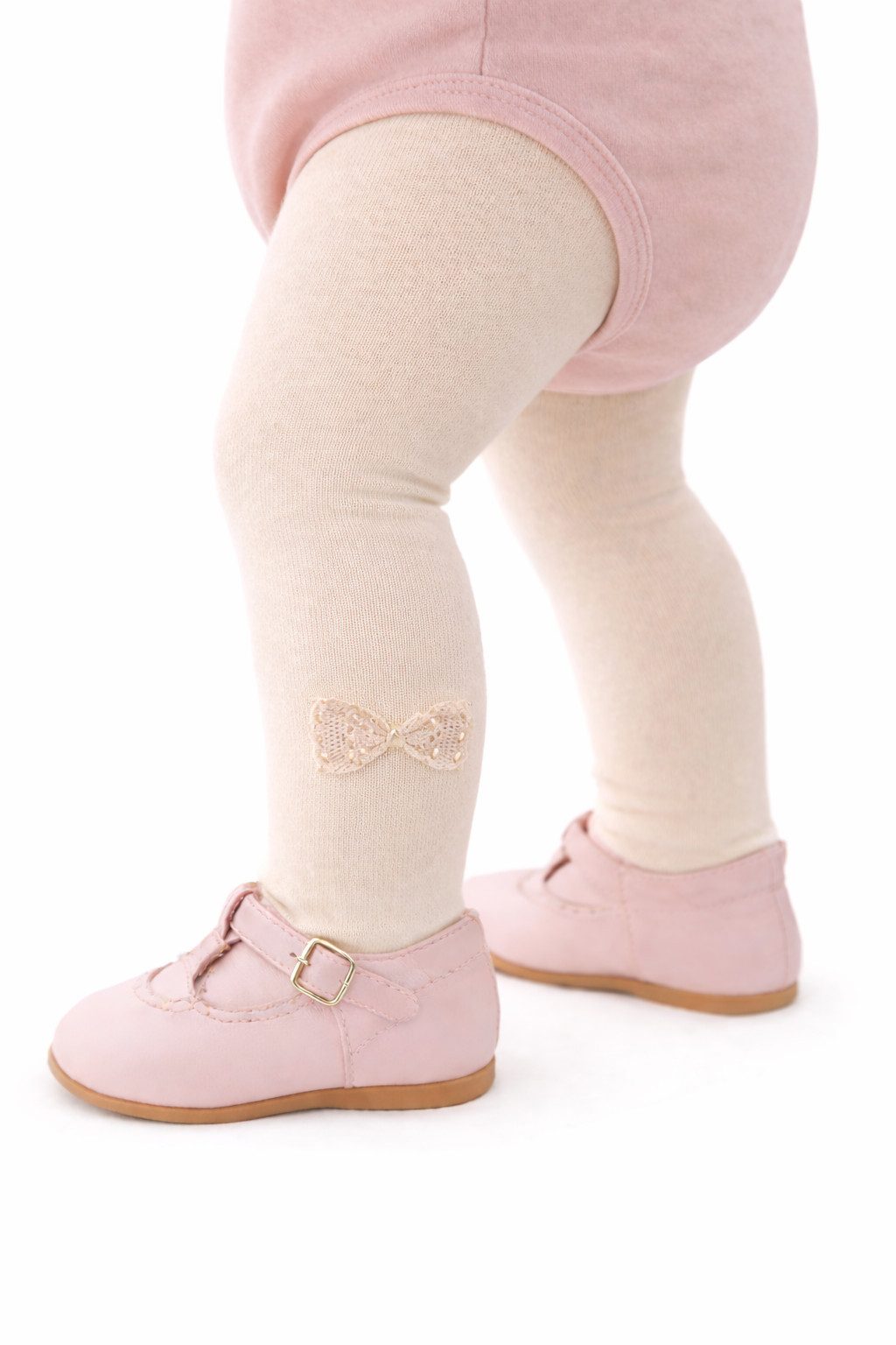 La Bortini Strumpfhose Strumpfhose für Babys in creme mit Schleifchen festlich elastisch, weich, 44 50 56 62 68 74 80 86 92 98 104 110