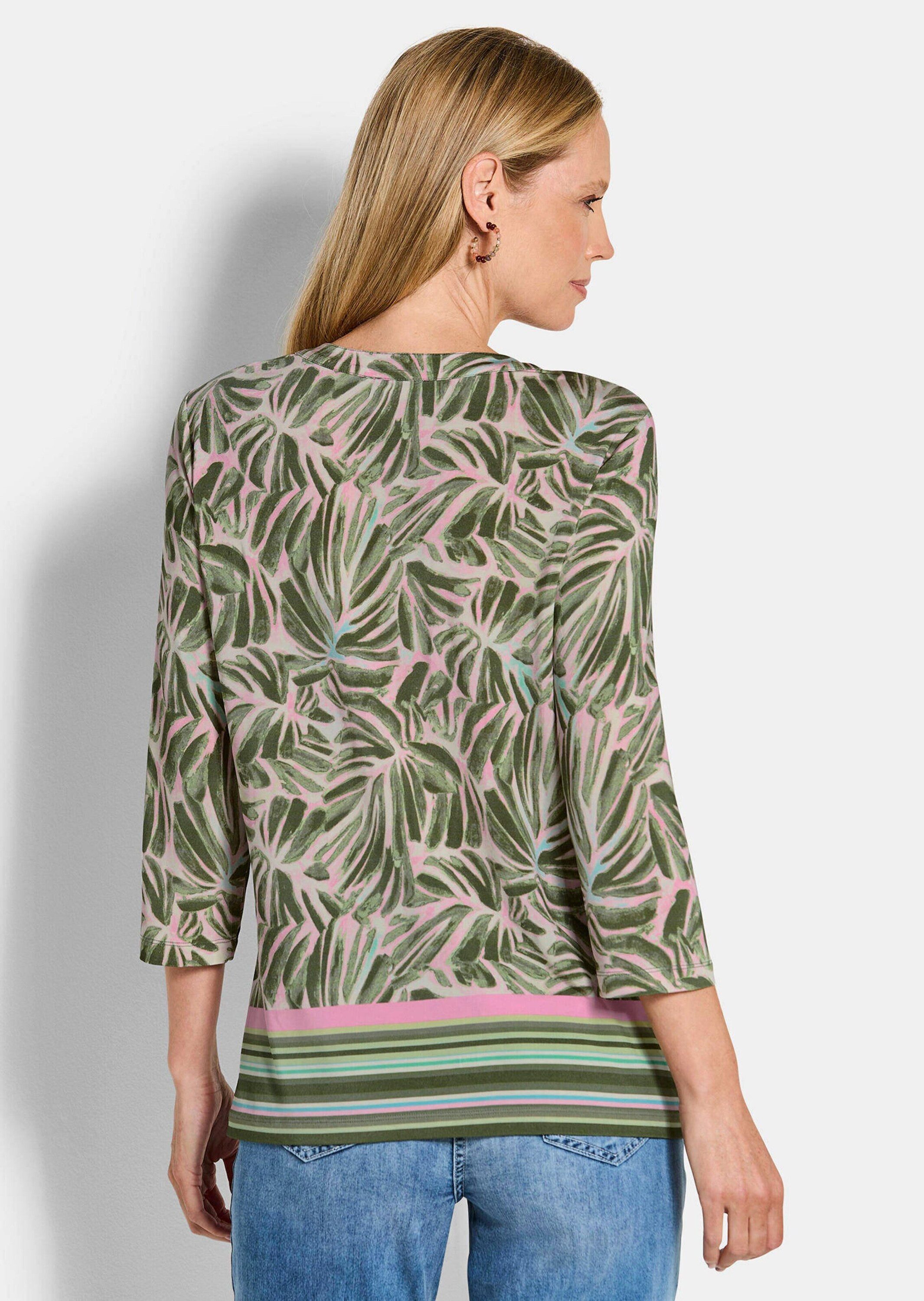 GOLDNER Print-Shirt Jerseyshirt mit floralem Design Cityshirt mit Rundhalsausschnitt, V-Fortsatz und 3/4-Arm