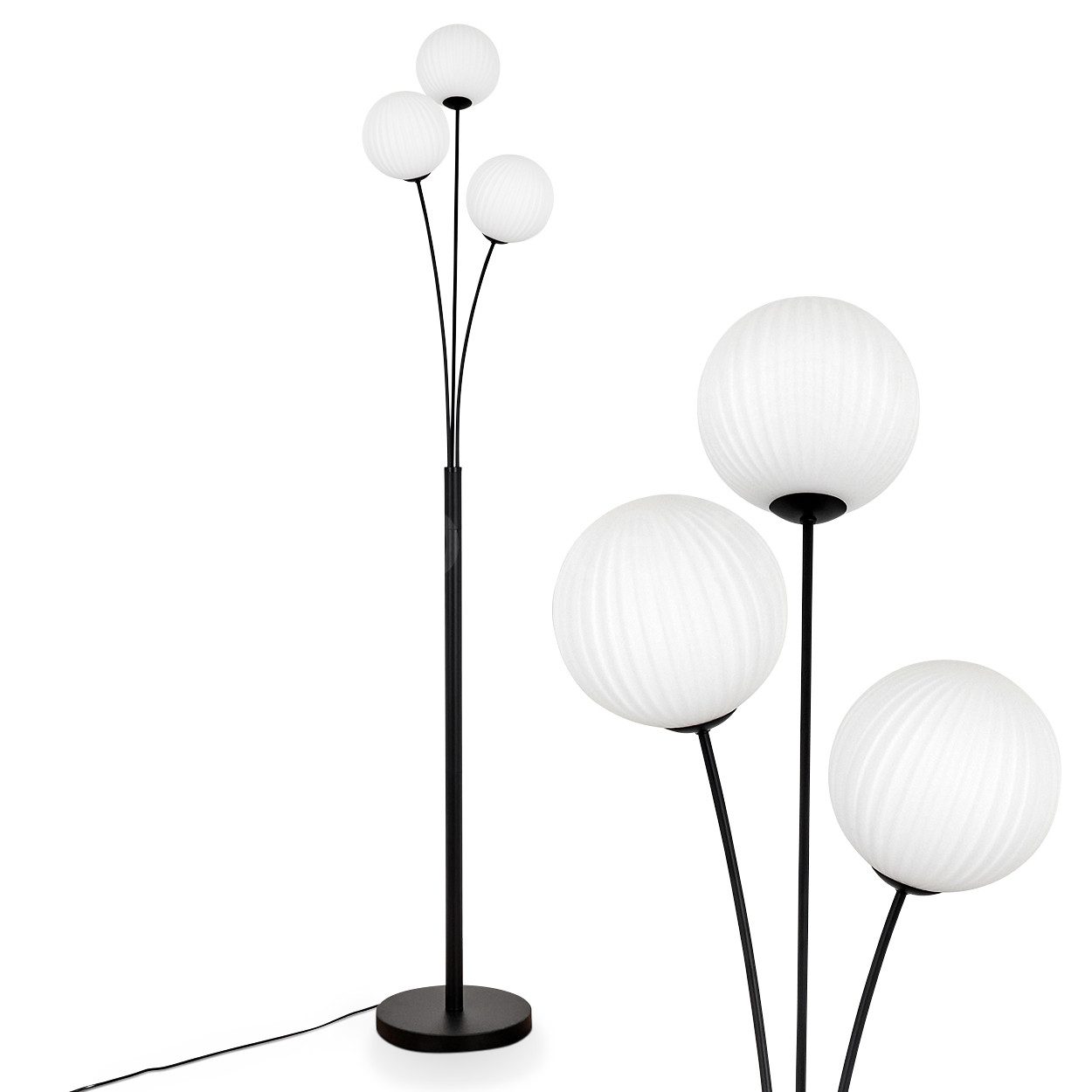 hofstein Stehlampe Stehlampe aus Metall/Riffelglas in Schwarz/Weiß, ohne Leuchtmittel, Leuchte mit Glasschirmen (15cm), dimmbar, 3xG9, ohne Leuchtmittel