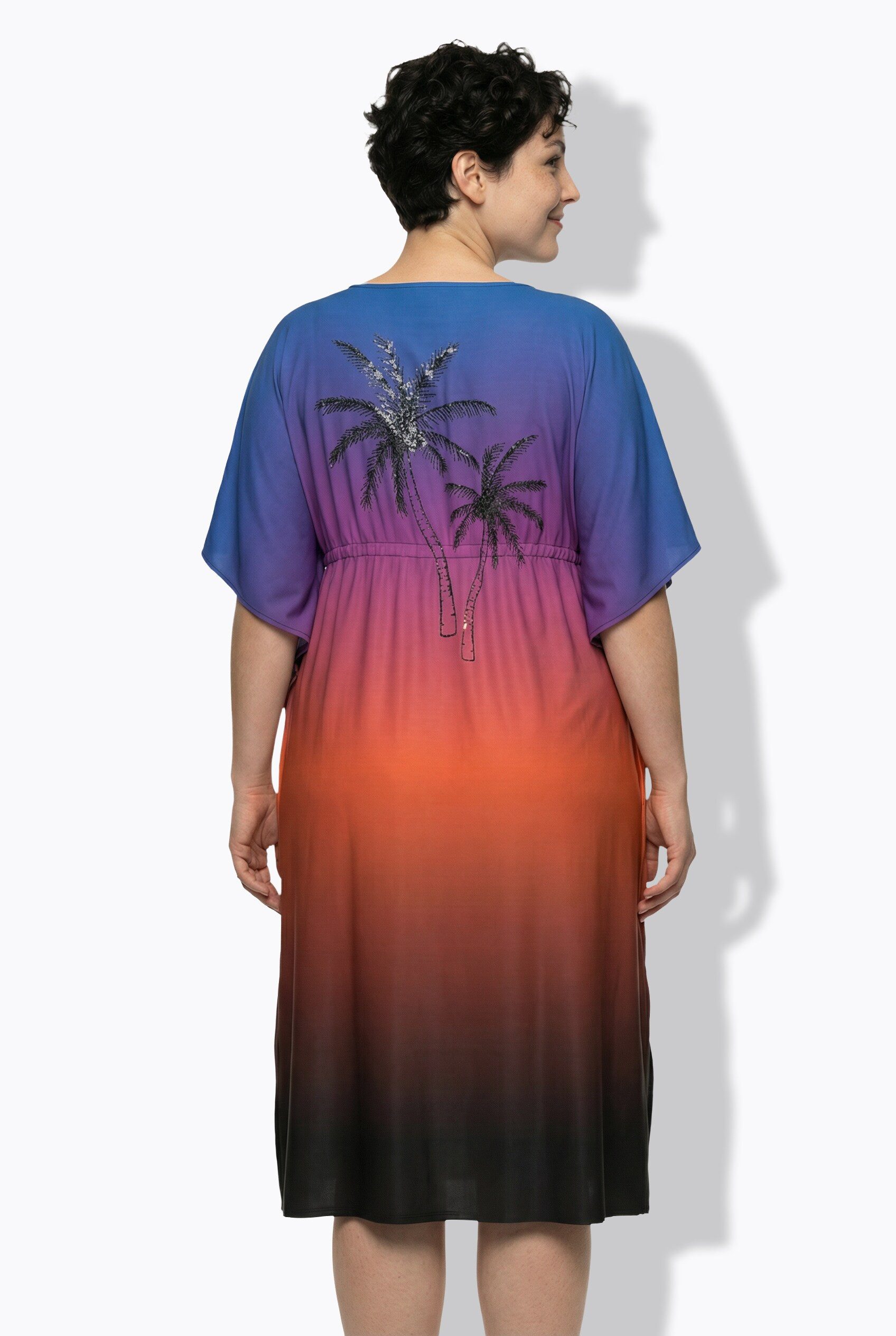 Ulla Popken Strandkleid Kaftan Farbverlauf Palmen V-Ausschnitt Halbarm