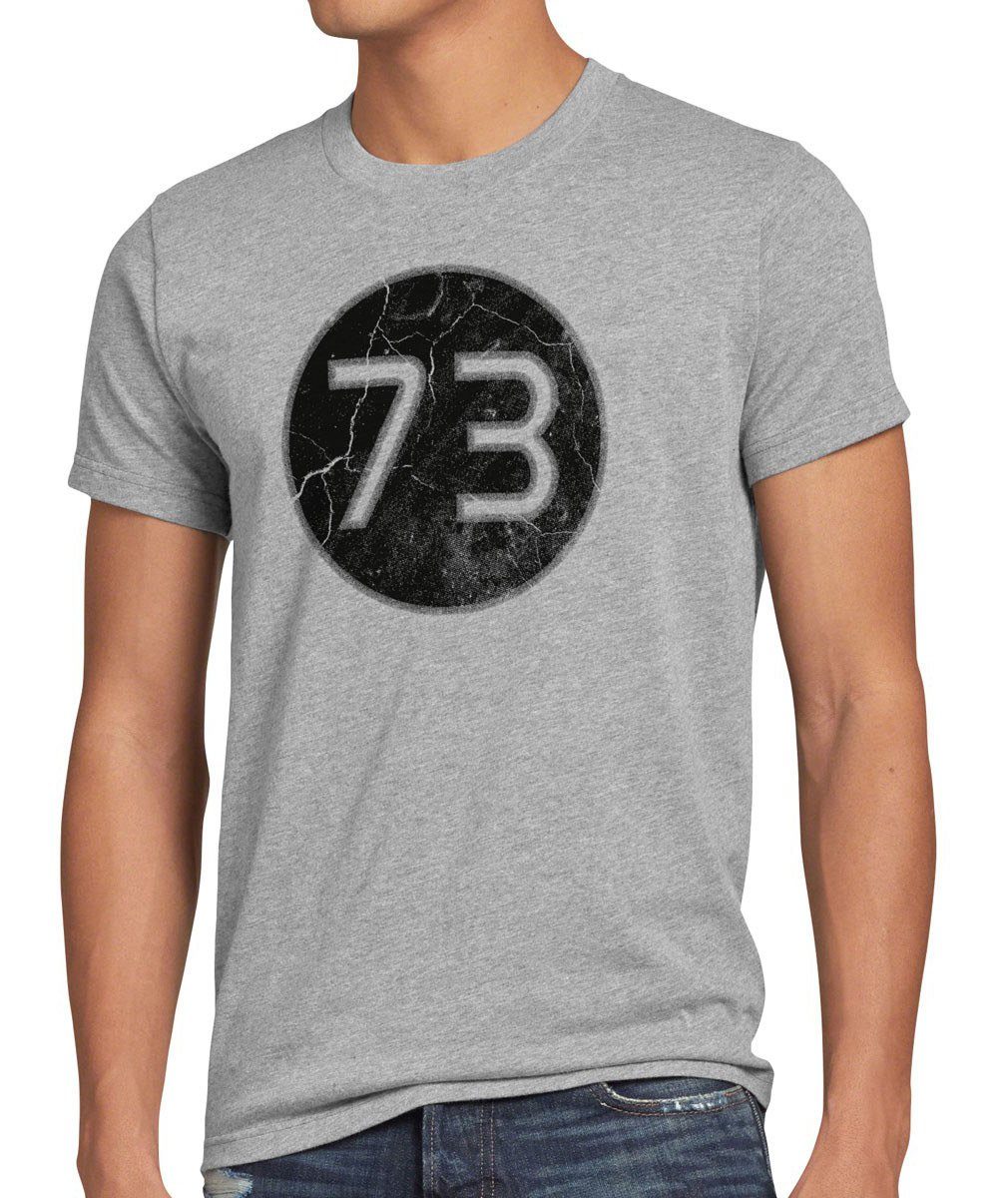 style3 Print-Shirt Herren T-Shirt zahl 73 tbbt meliert big theory cooper leonard Lieblingszahl grau bang Sheldon