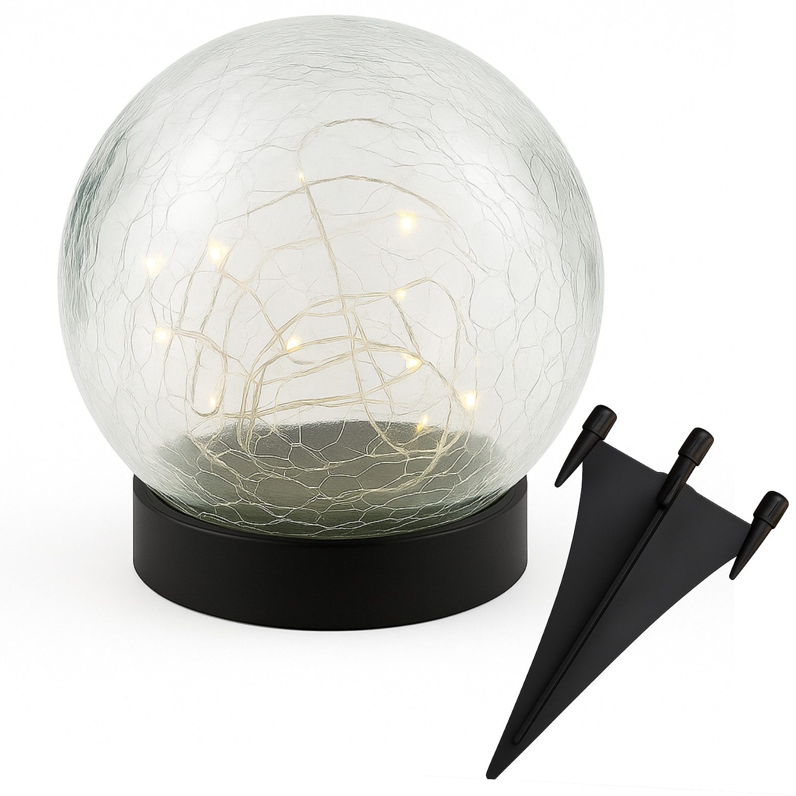 INTERGARDEN LED Solarleuchte Solarlampen für außen warmweiß & wetterfest, 20 LED, Kugel mit Spieß